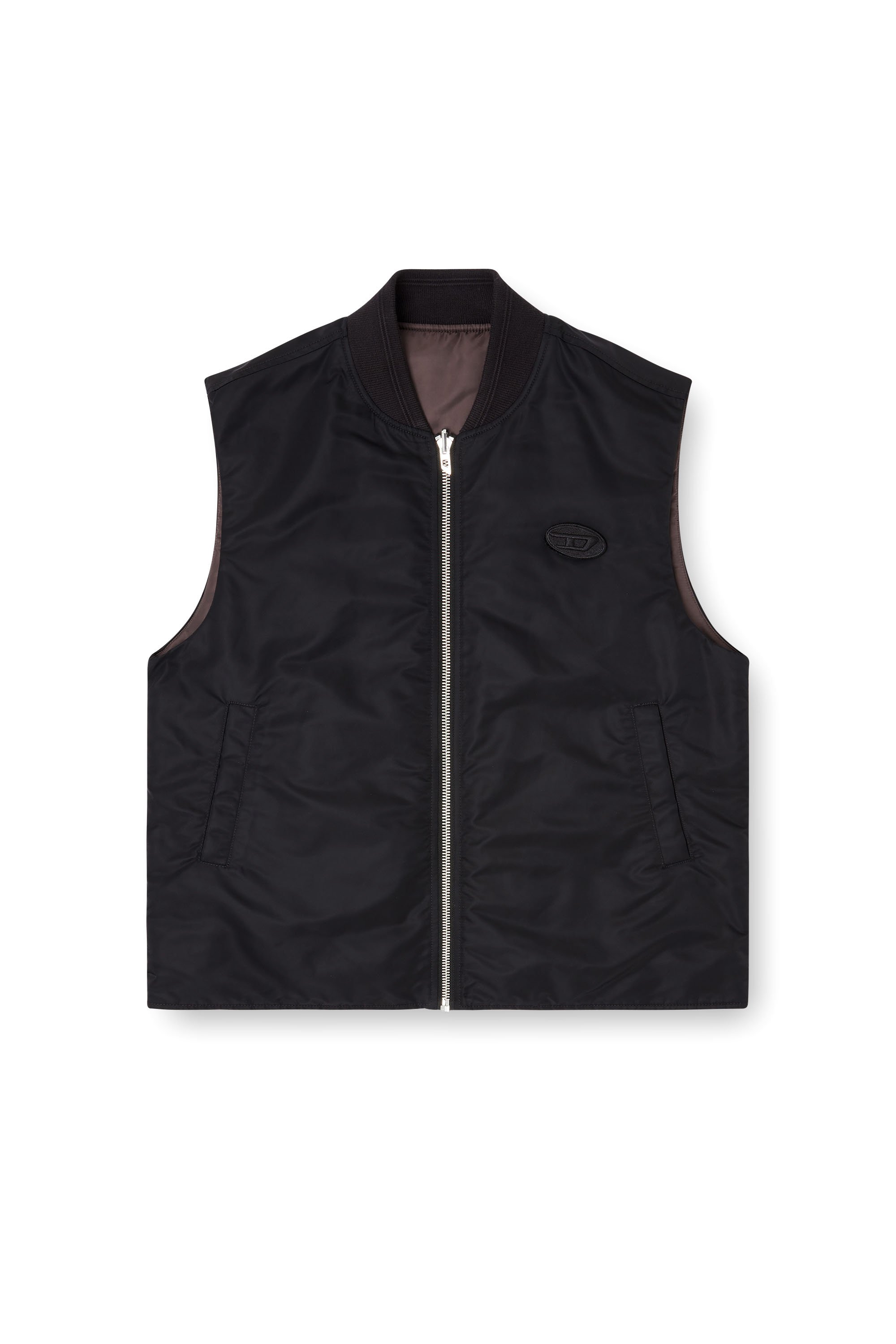 Diesel - W-TYPE-D1-SL, Man's Padded satin vest with Oval D embroidery in Black - 2