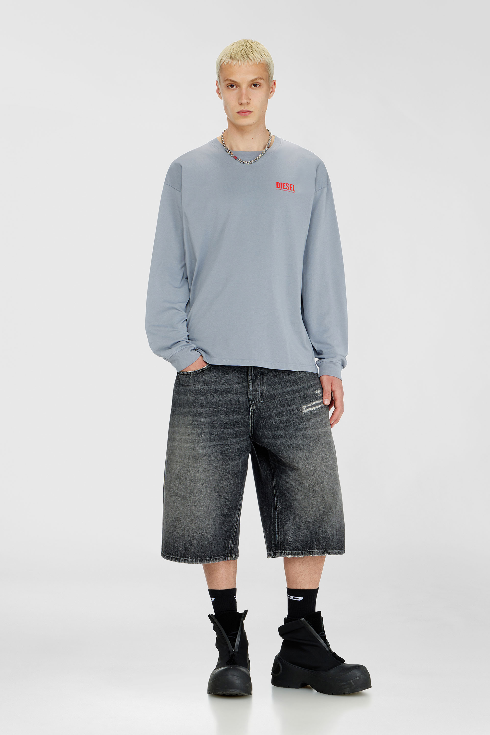 Diesel - T-BOXT-LS-BISK, Man's Relaxed long-sleeve T-shirt with Biscotto logo in Light Blue - 1