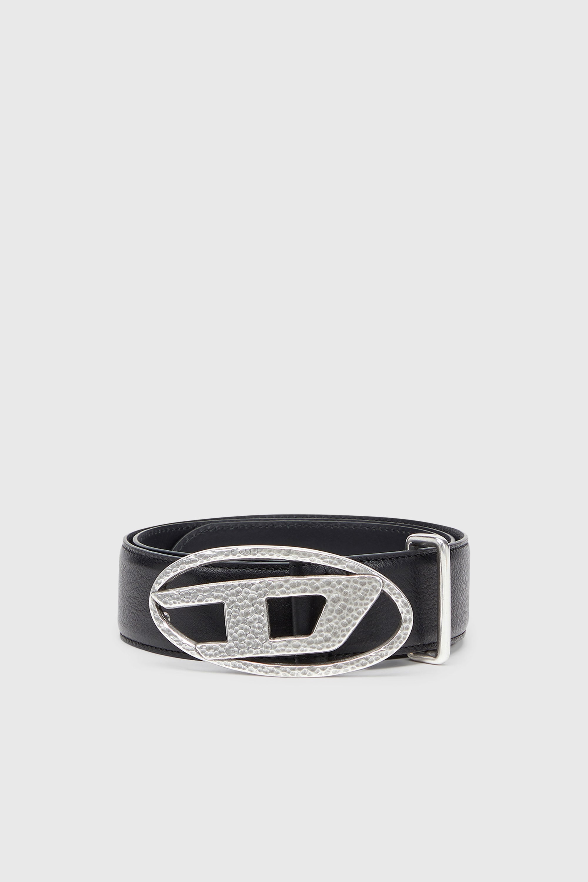 Diesel - B-1DR, Unisex's 4cm leather belt with hammered Oval D buckle in Black - 1