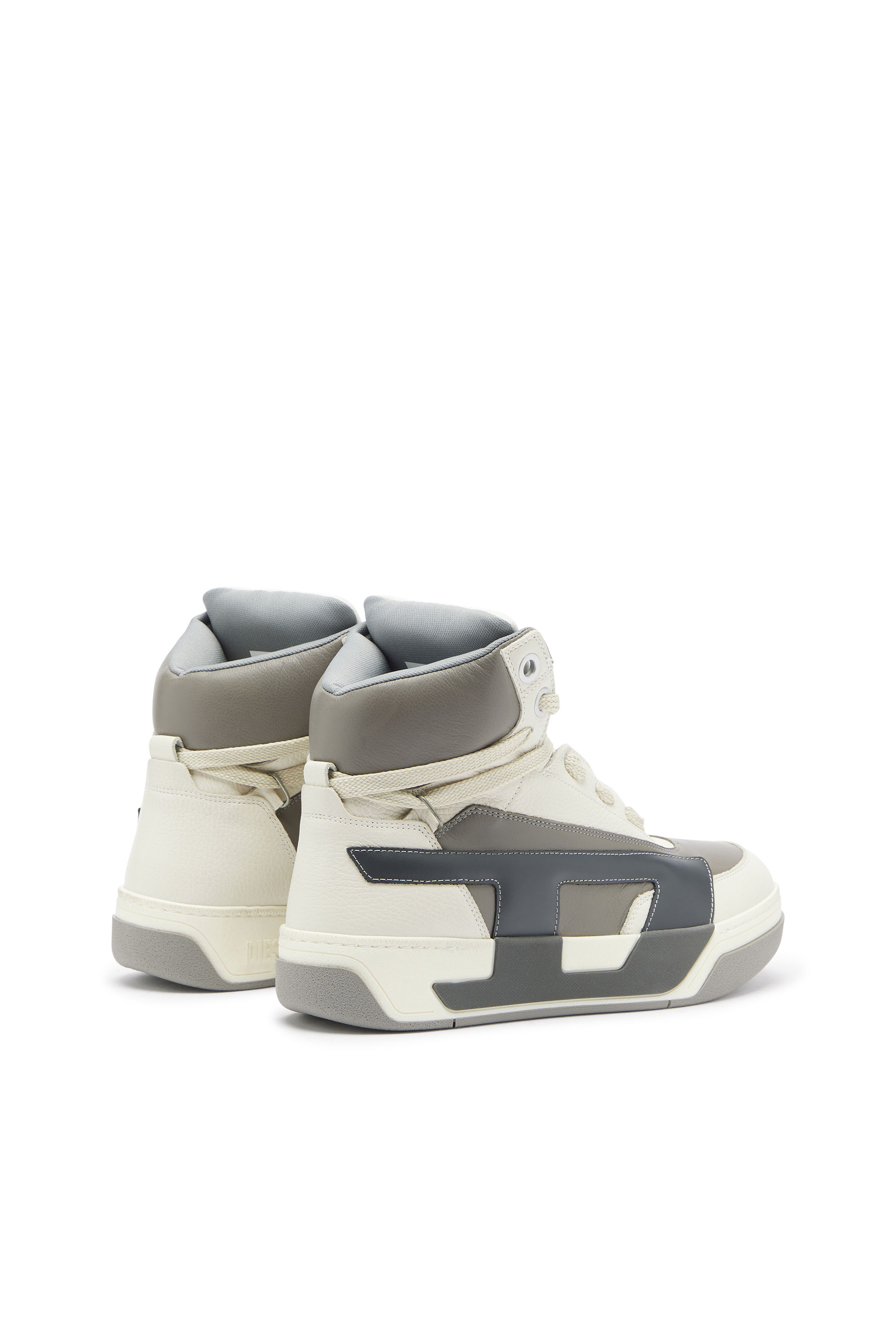 Diesel - S-D-OLLIE MID, Man's S-D-Ollie - High-top leather sneakers with D logo in White/Grey - 3