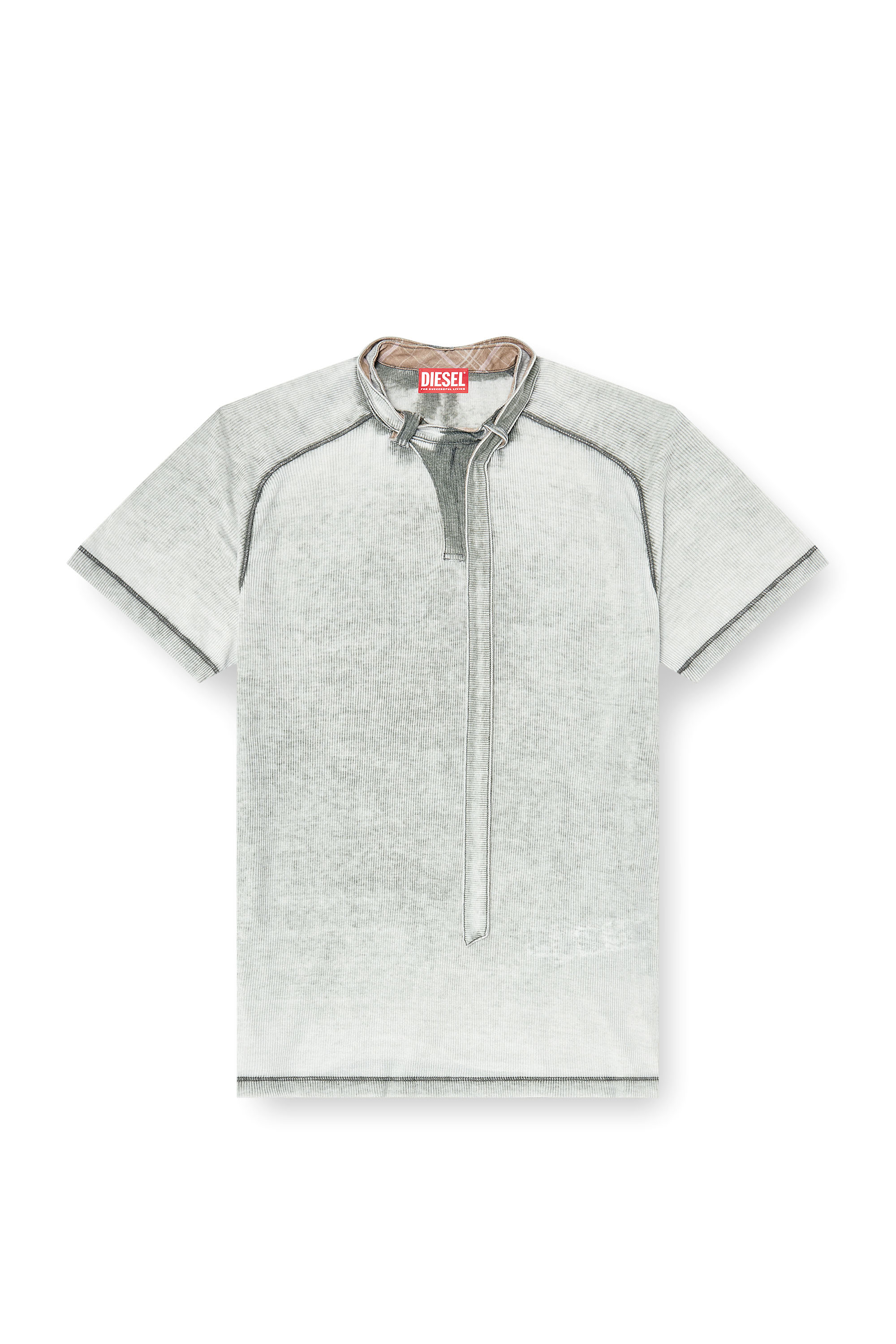 Diesel - T-GARY, Man's Rib-jersey top with biker neck strap in Grey - 4