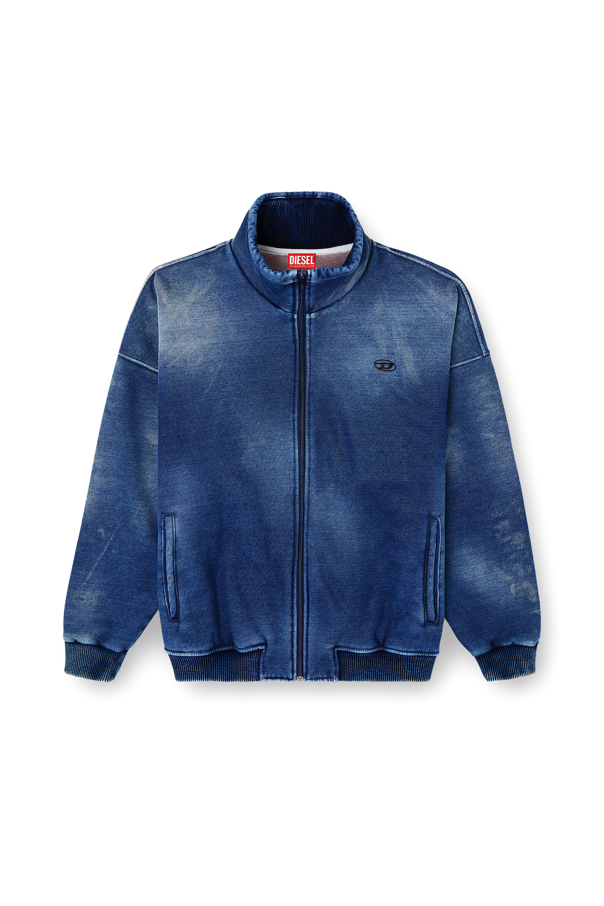 Diesel - S-BATEL-V1, Man's Teddy-lined zip jacket with denim effect in Blue - 3