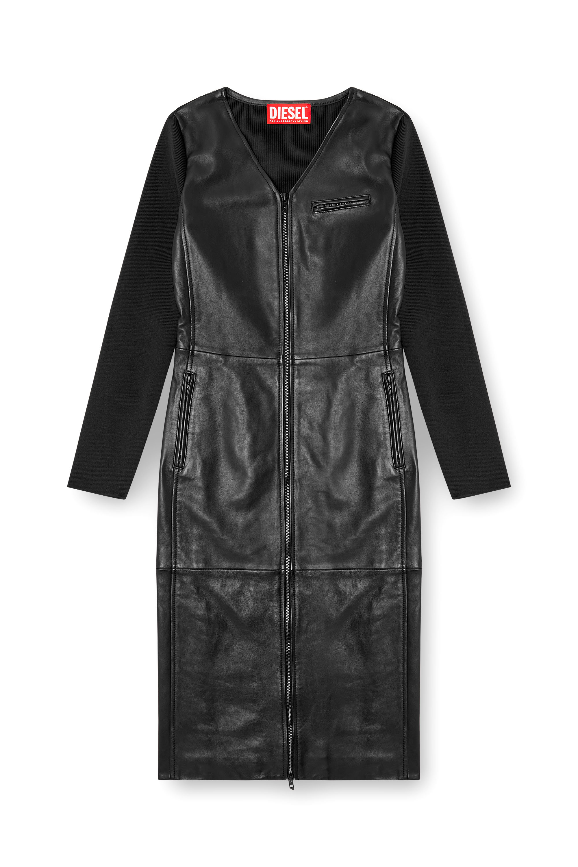 Diesel - L-OLA, Woman's Dress in leather and stretch knit in Black - 5