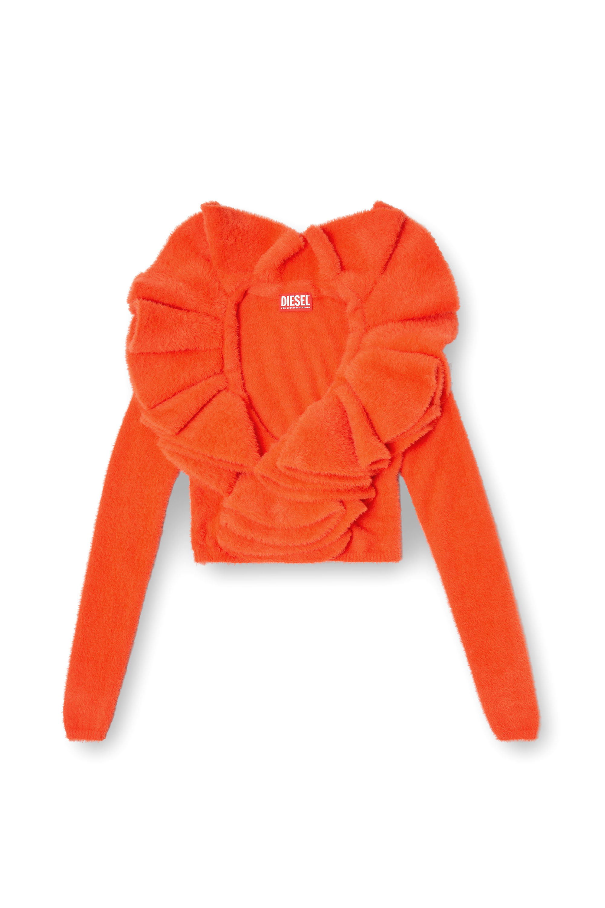 Diesel - M-INGE, Woman's Plush cardigan with mega ruffled collar in Orange - 3