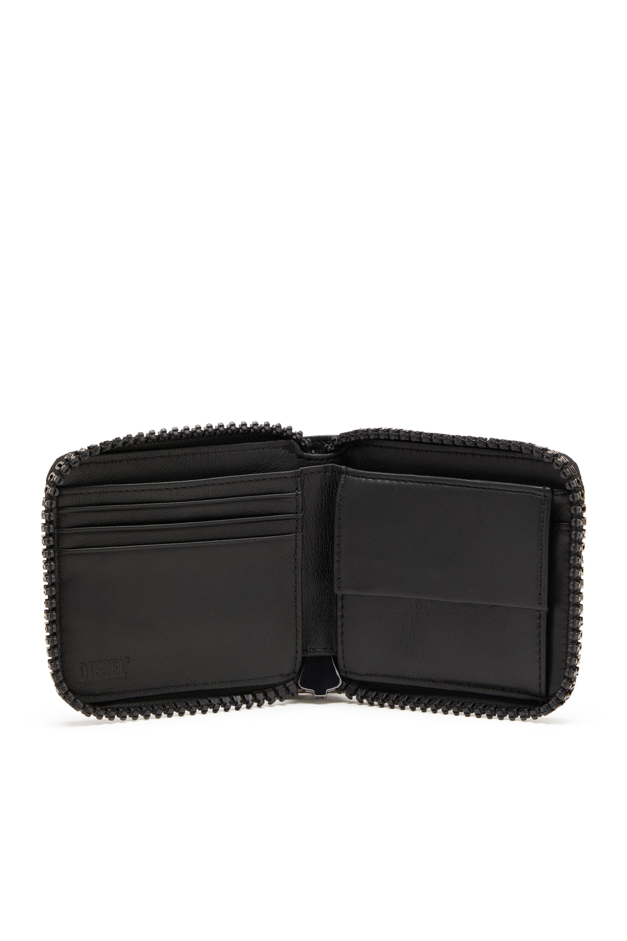 Diesel - ZIP-D BI-FOLD COIN ZIP XS, Man's Leather zip wallet with logo zip in Black - 3