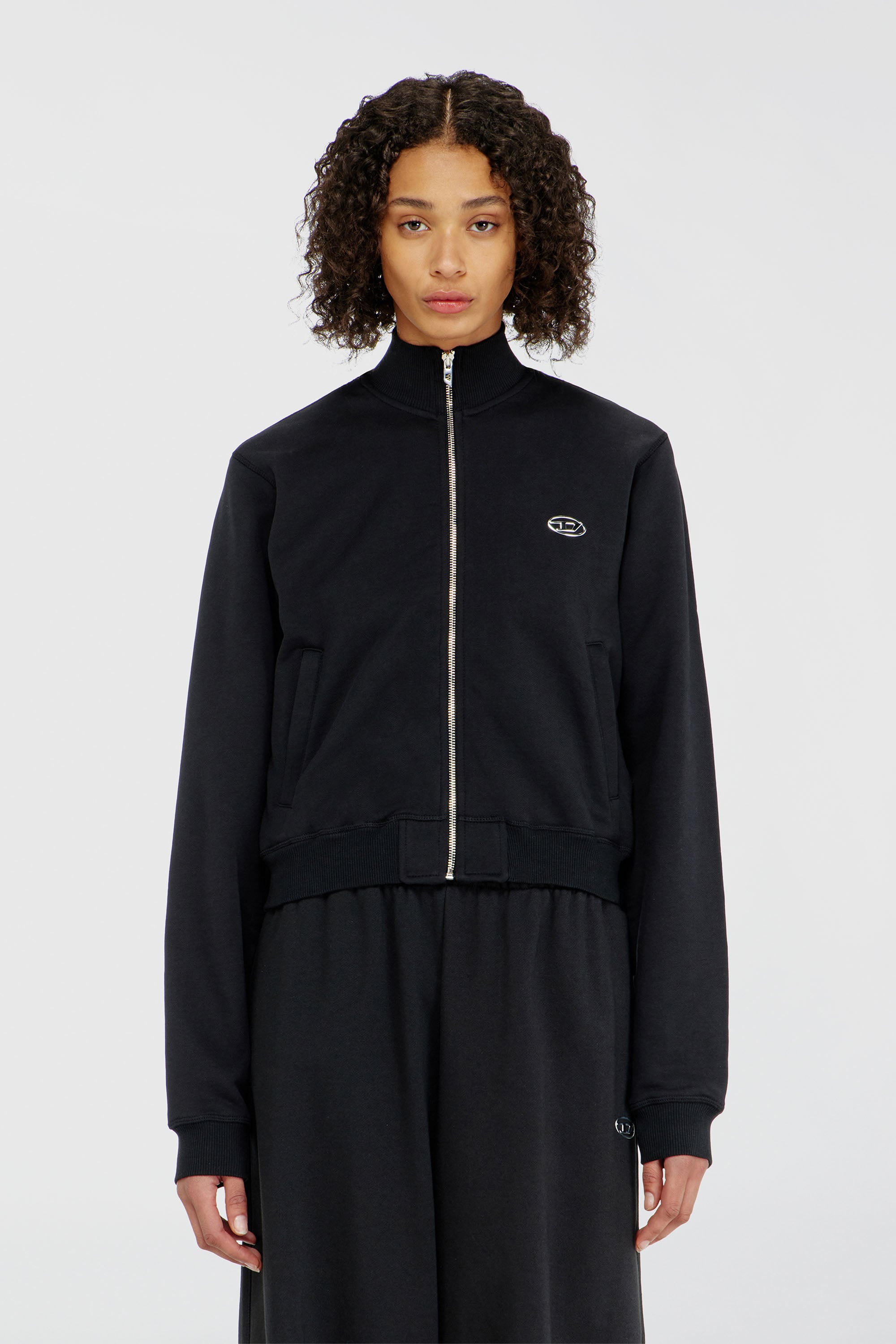 Diesel - F-FLACIN-OD, Woman's Zipped sweatshirt with silver Oval D in Black - 3