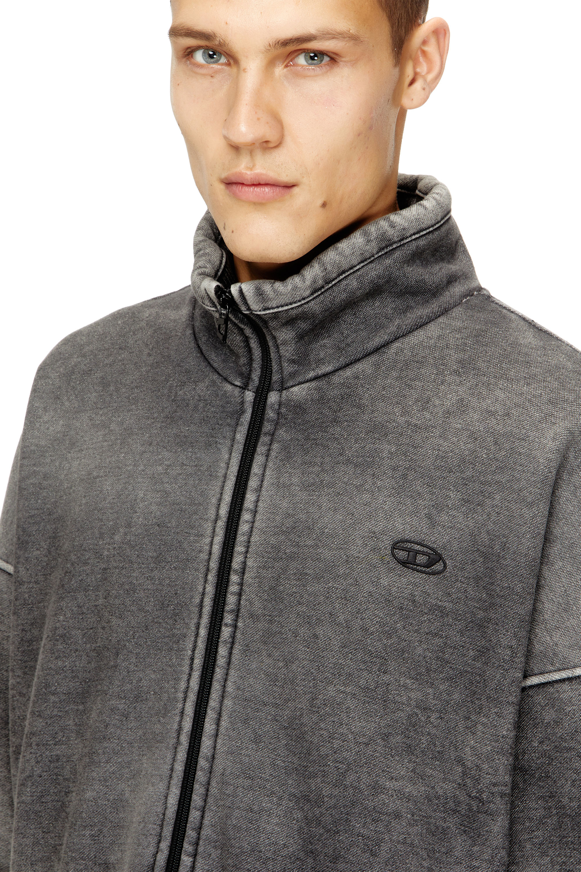 Men's Teddy-lined zip jacket with denim effect | Grey | Diesel