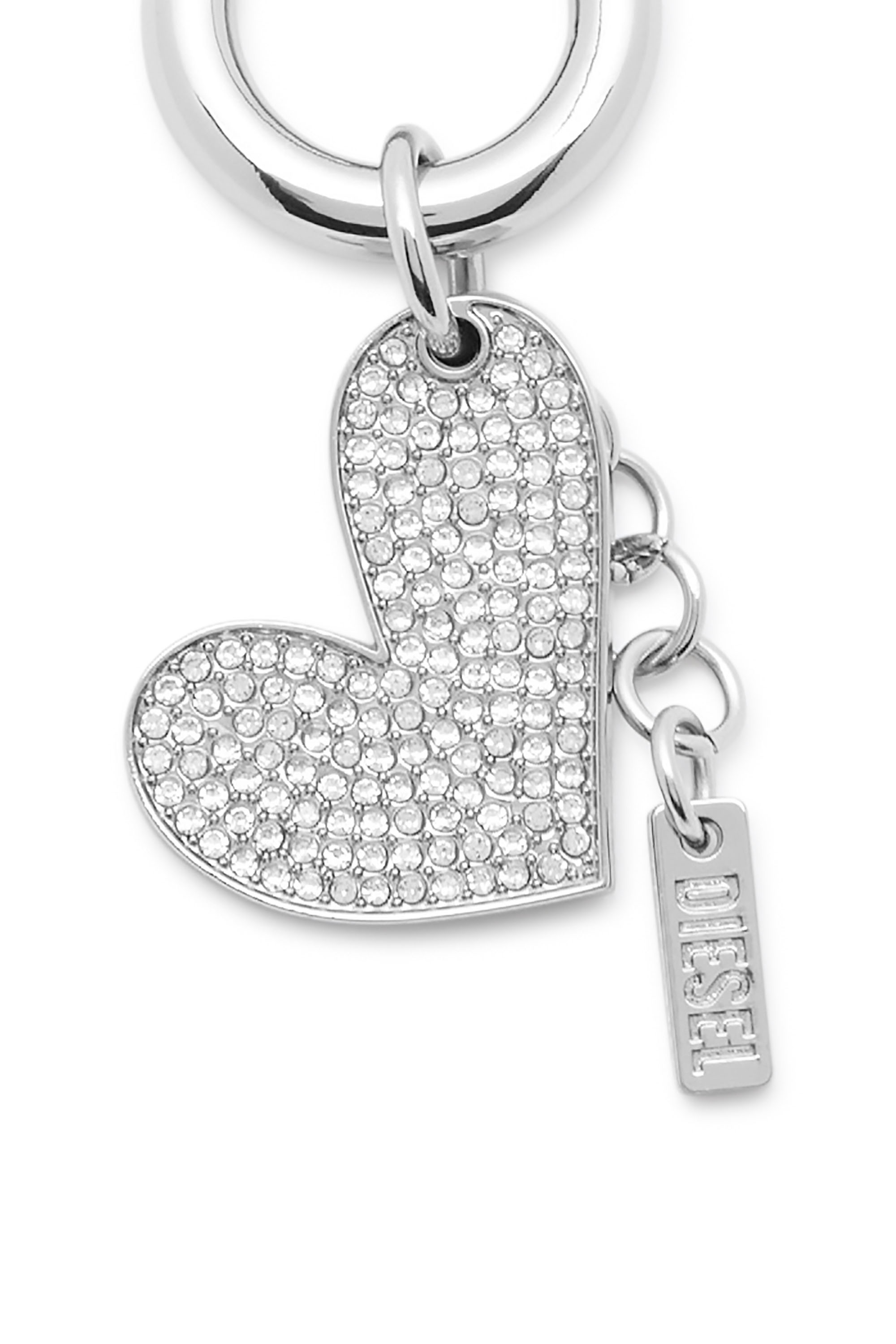 Diesel - CHARM-HEART, Woman's Metal heart charm with rhinestones in Silver - 3