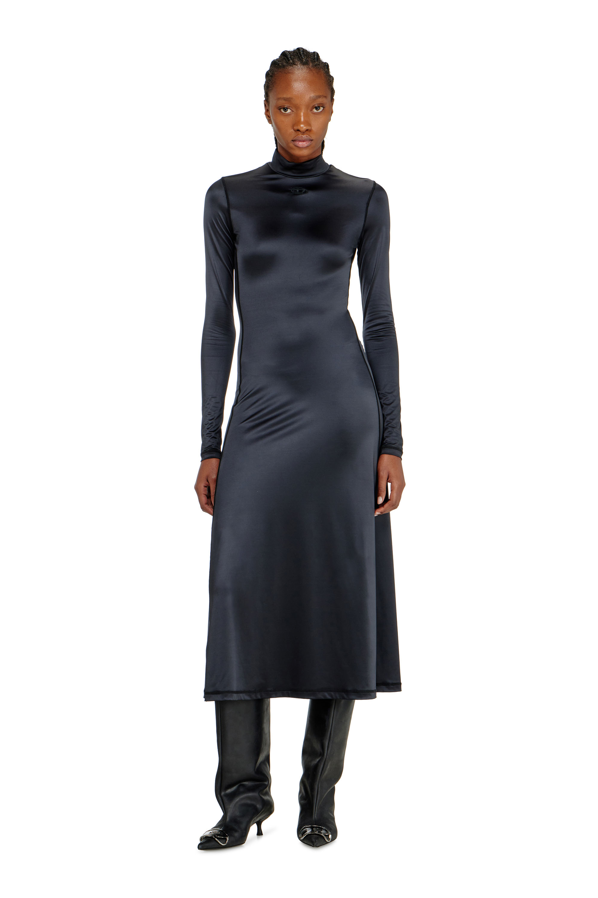 Diesel - D-UNGO, Woman's Fluid midi dress with turtle neck in Black - 2
