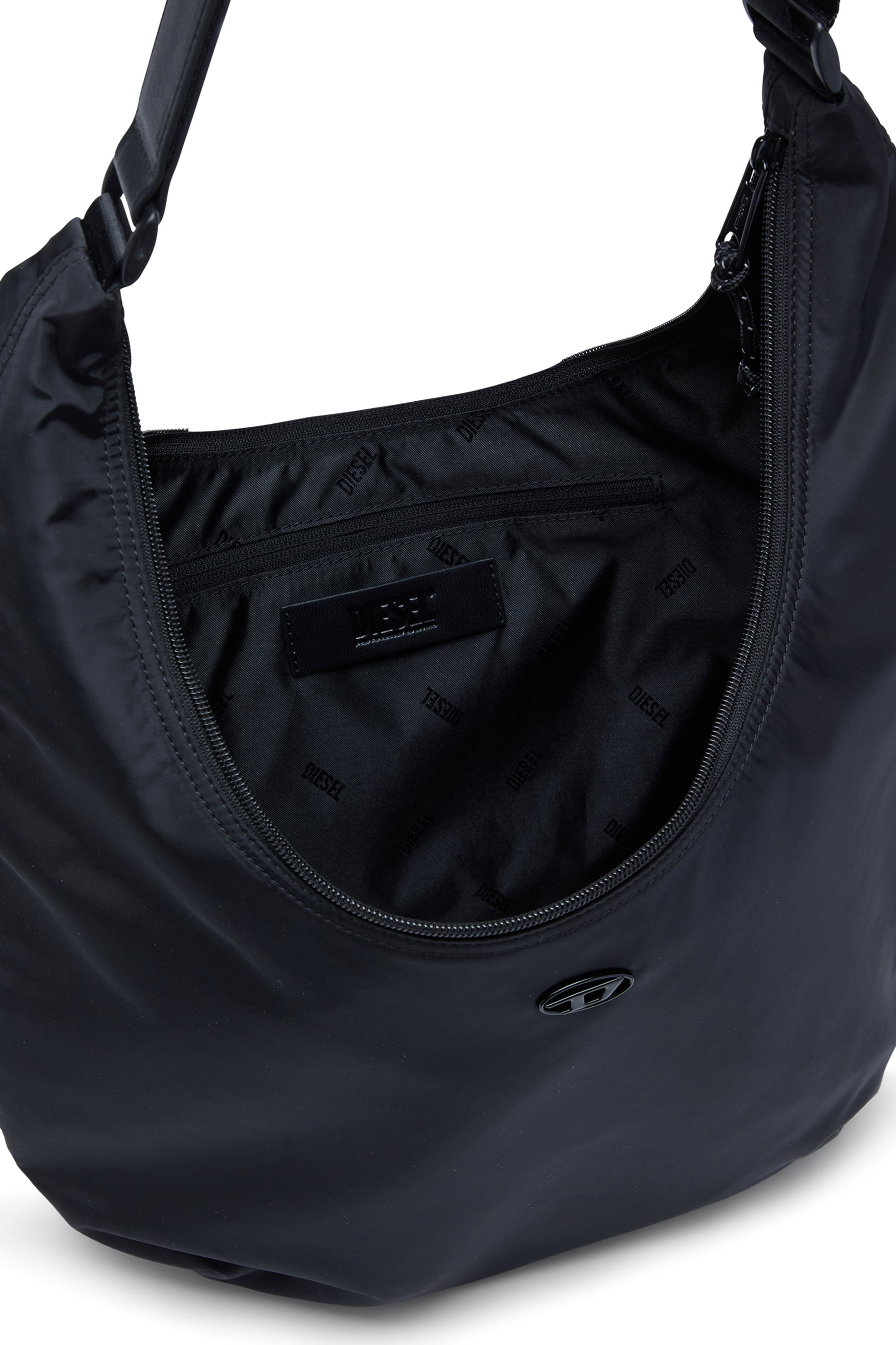 Diesel - D-PACK HOBO X, Unisex's D-Pack-Borsa a spalla in nylon con placca Logo Oval D in Black - 4