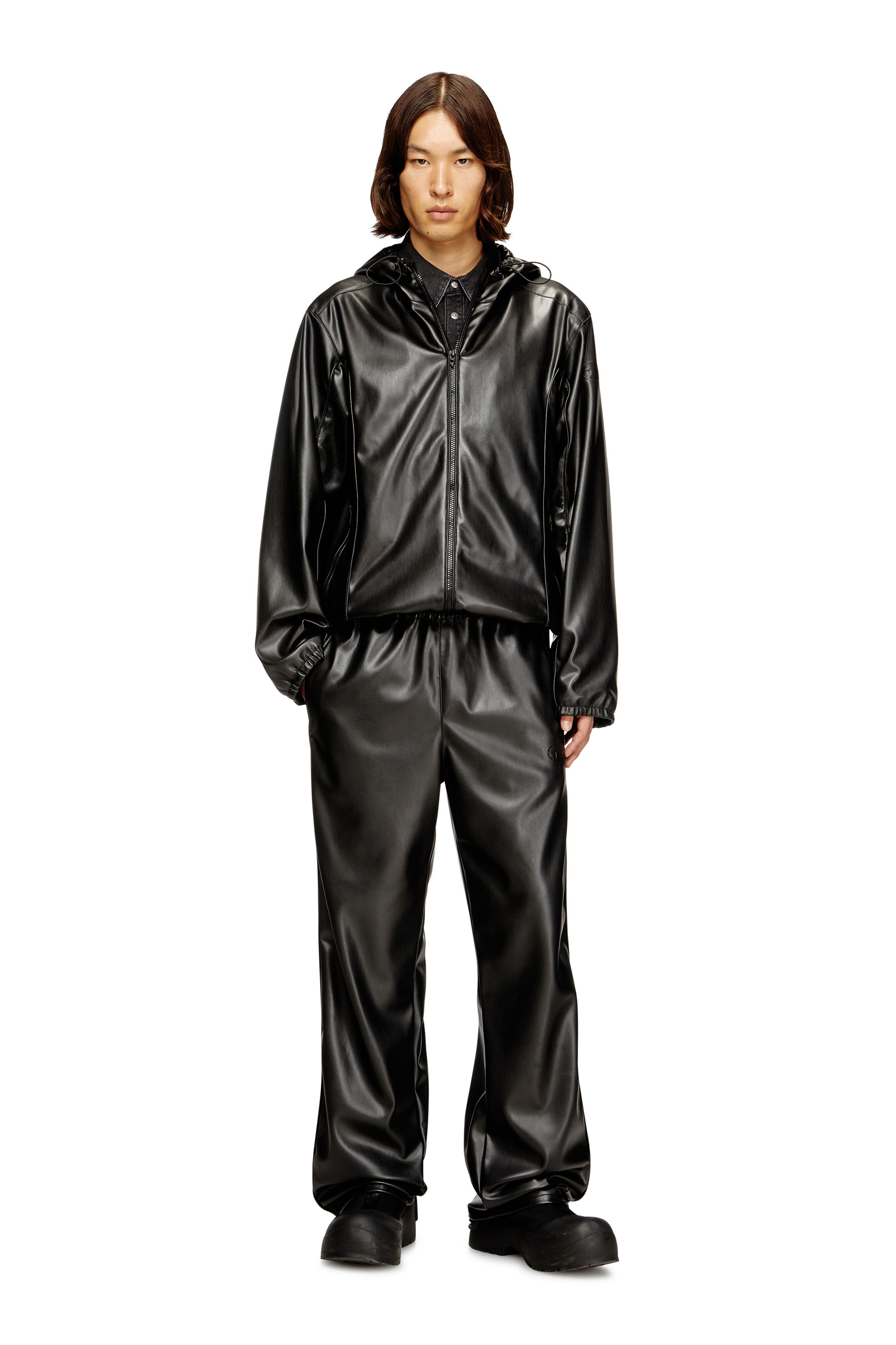 Diesel - J-HIVES-PGBX, Man's Hooded windbreaker in coated fabric in Black - 1