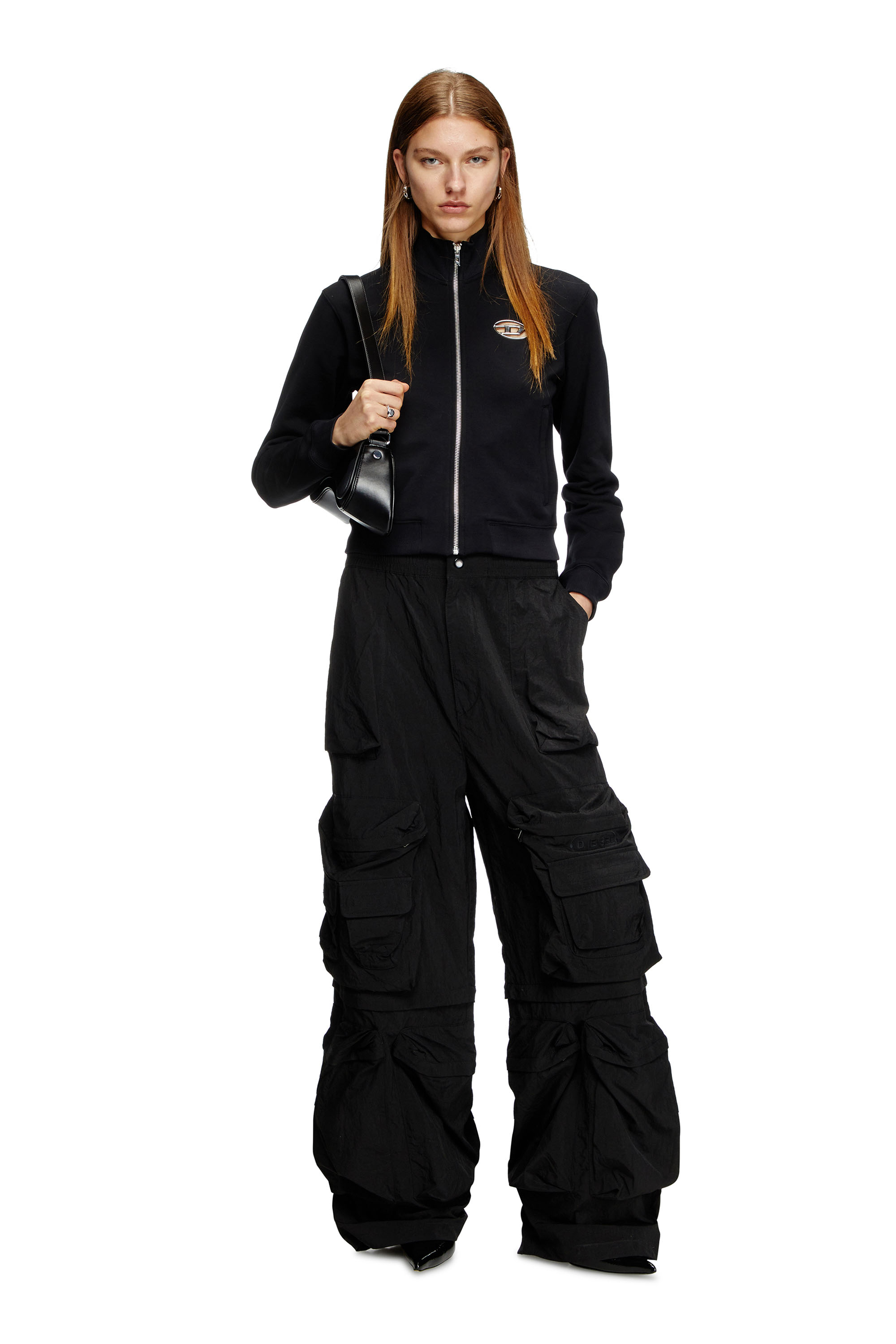 Diesel - F-FLACIN, Woman's Zip-up sweatshirt with cut-out logo in Black - 1