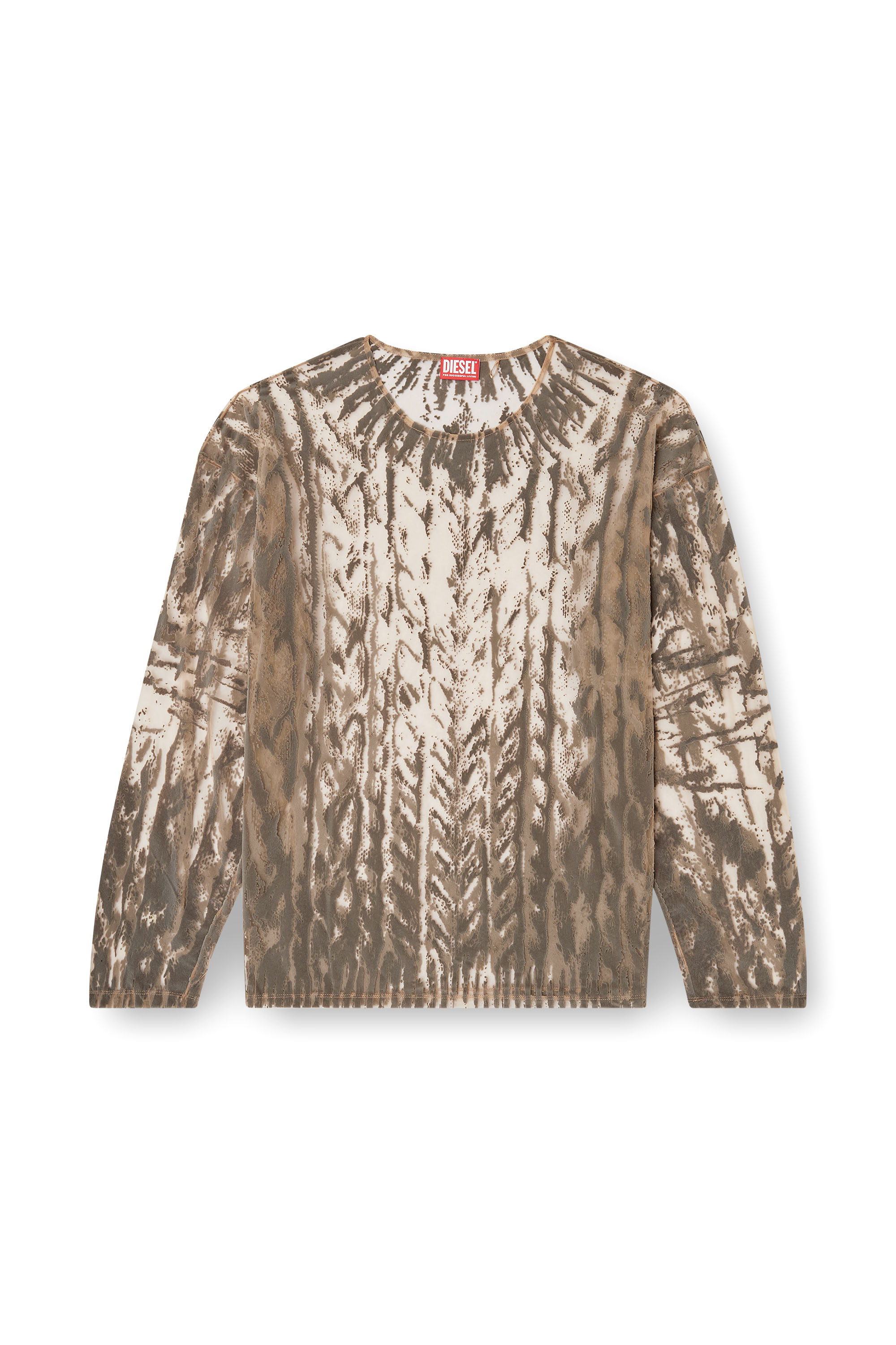 Diesel - T-TARAS, Man's Long-sleeve top in flocked tulle in Light Grey - 3