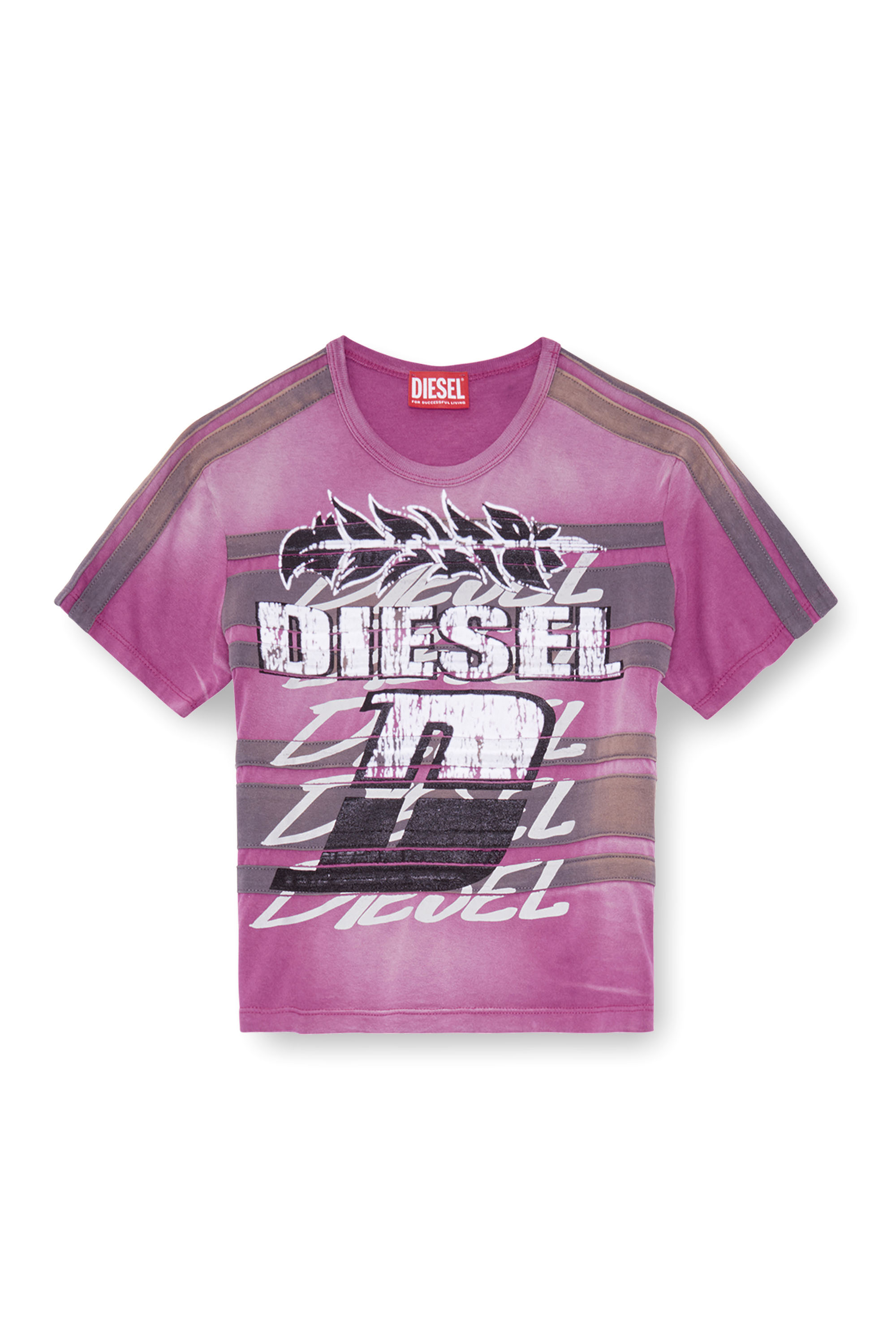 Diesel - T-UNCUTIE-STRIPE, Woman's Cropped sun-faded T-shirt in Violet - 3