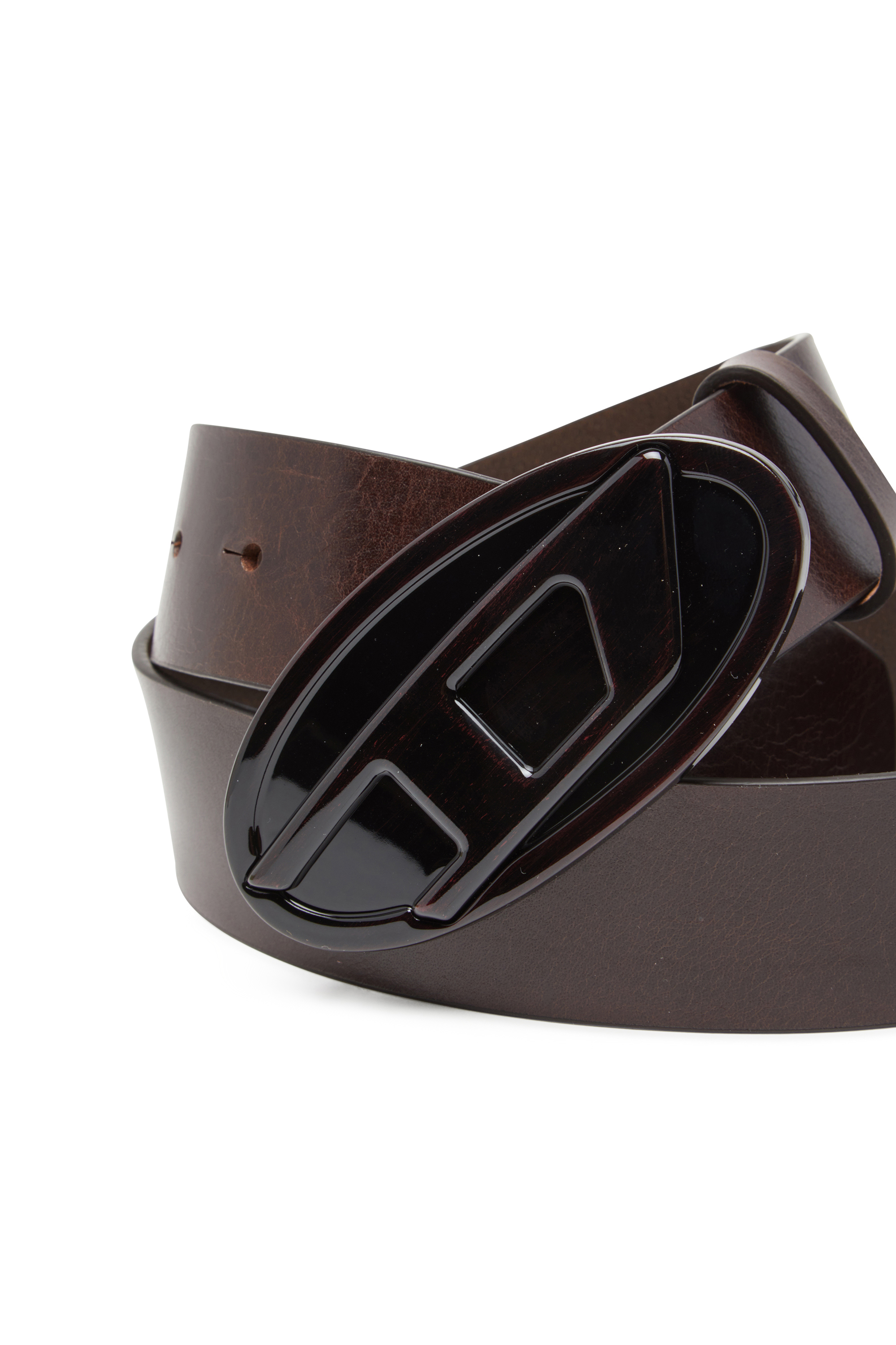 Diesel - B-1DR 2.0, Woman's 4cm leather belt with glossy Oval D buckle in Brown - 3