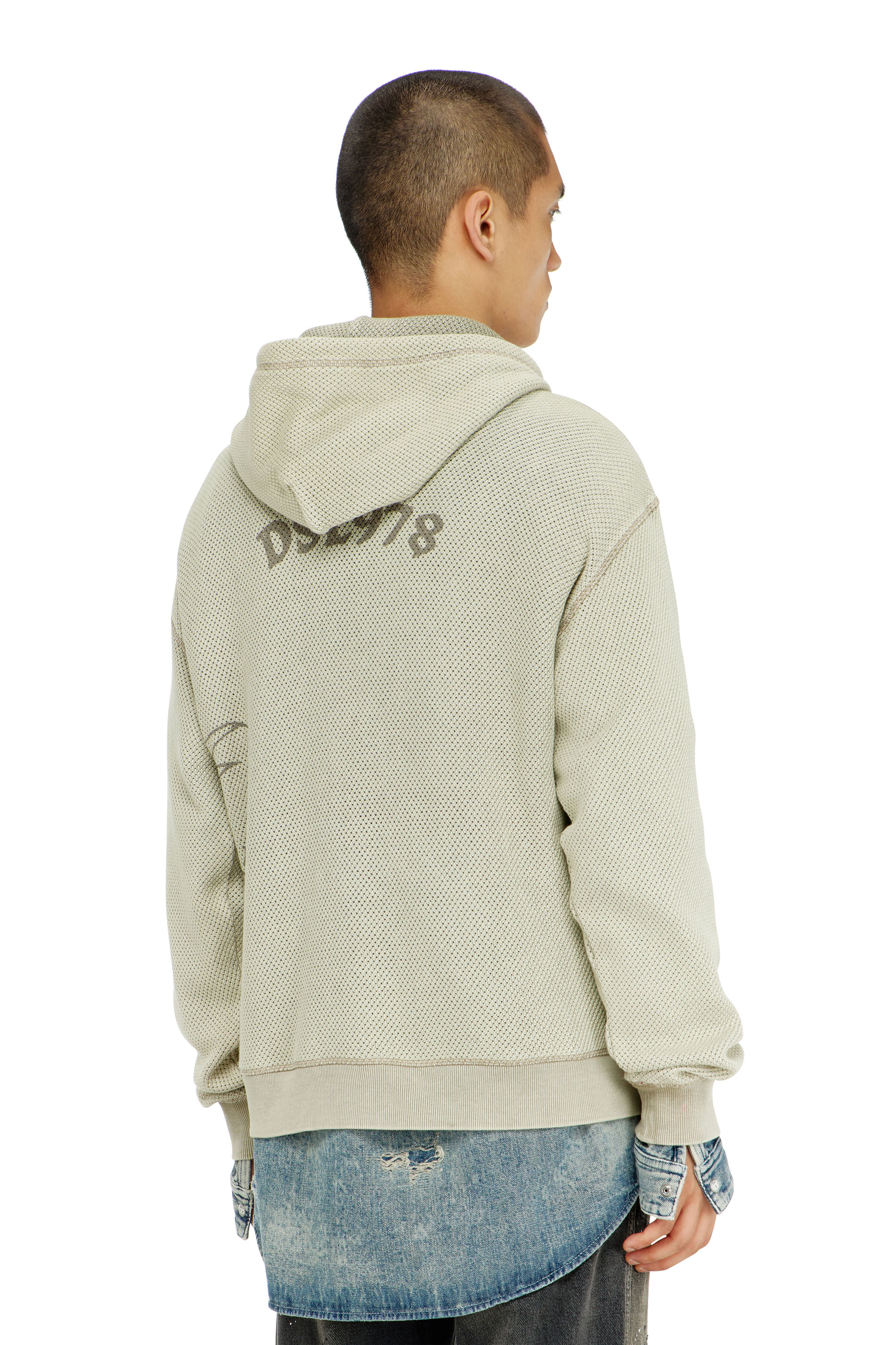 Diesel - S-NORM-HOOD-AA1, Man's Hoodie in textured cotton mesh in Beige - 2