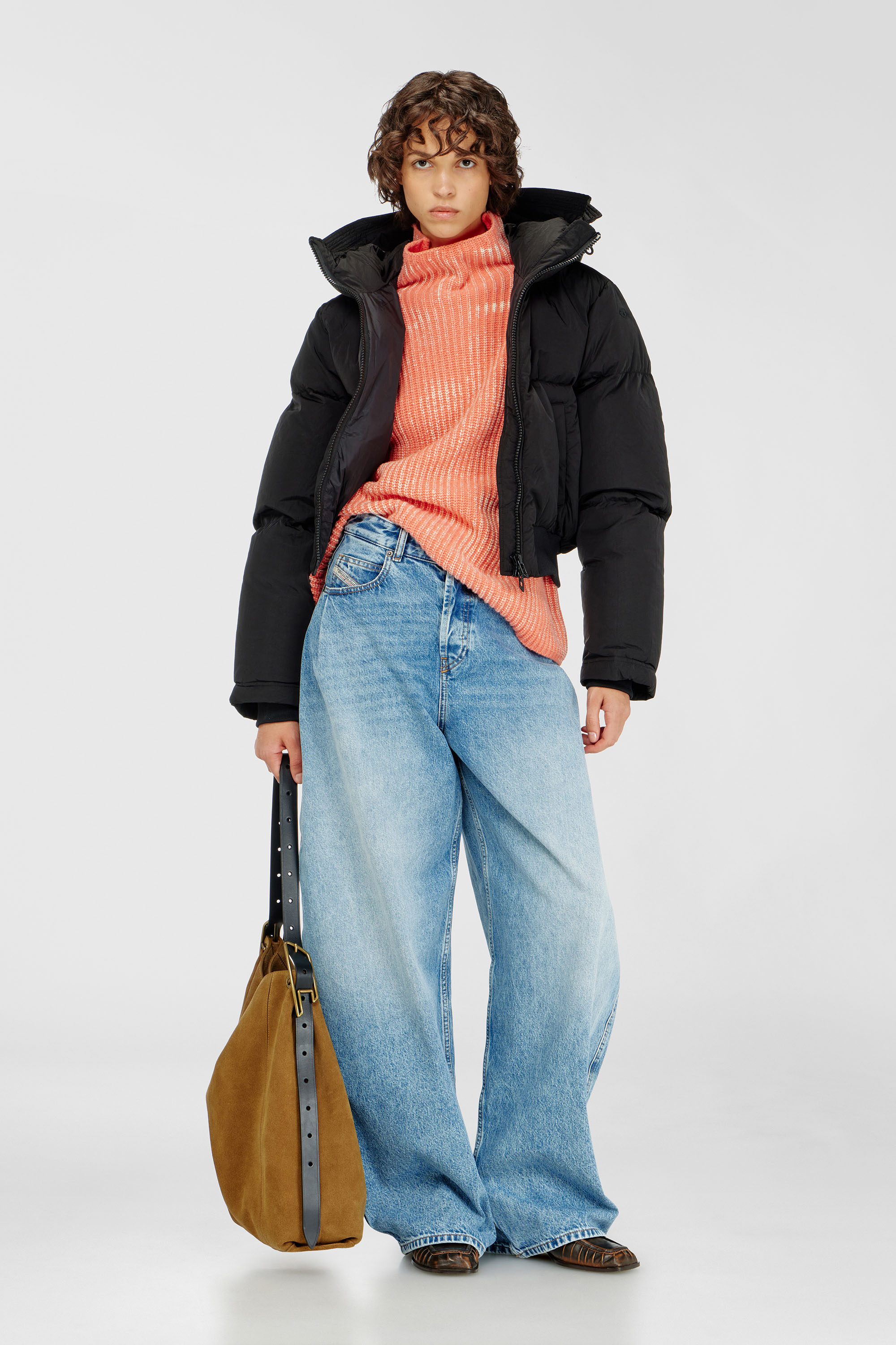 Women's Hooded down jacket in crinkled nylon | Black | Diesel