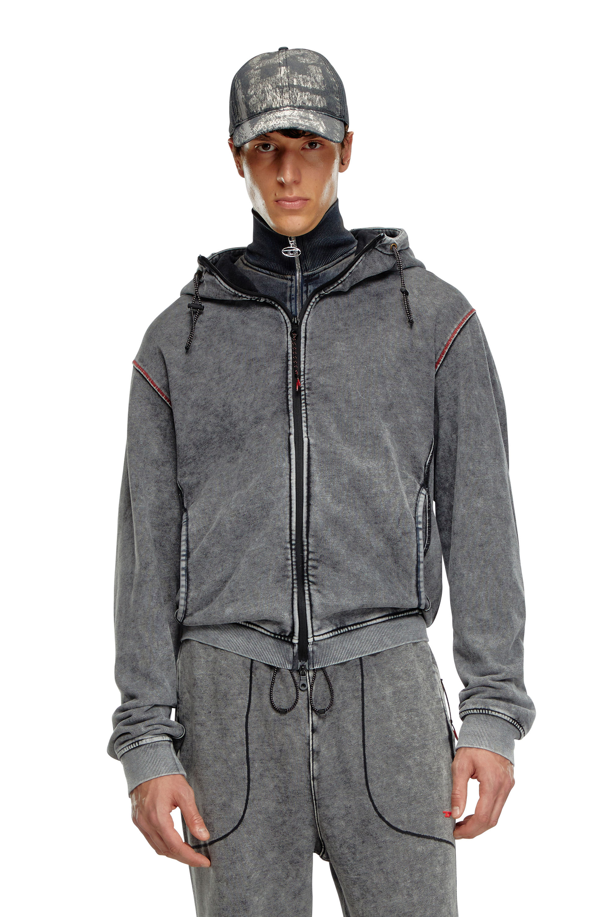 Men's Faded hoodie with zip back | Grey | Diesel