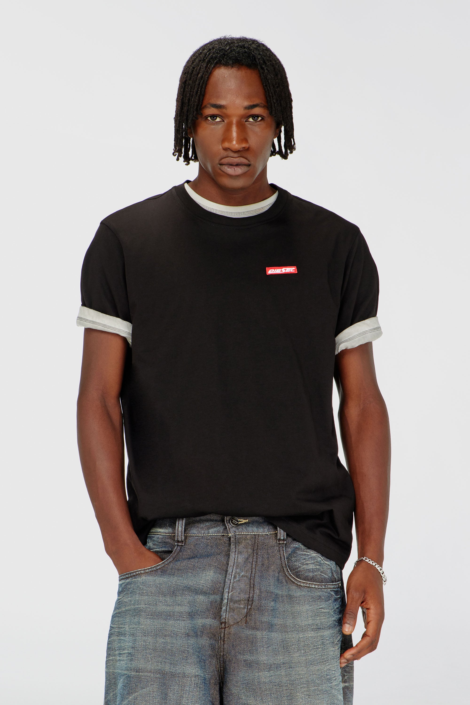 Diesel - T-ADJUST-AA12, Man's Cotton T-shirt with logo patch in Black - 1
