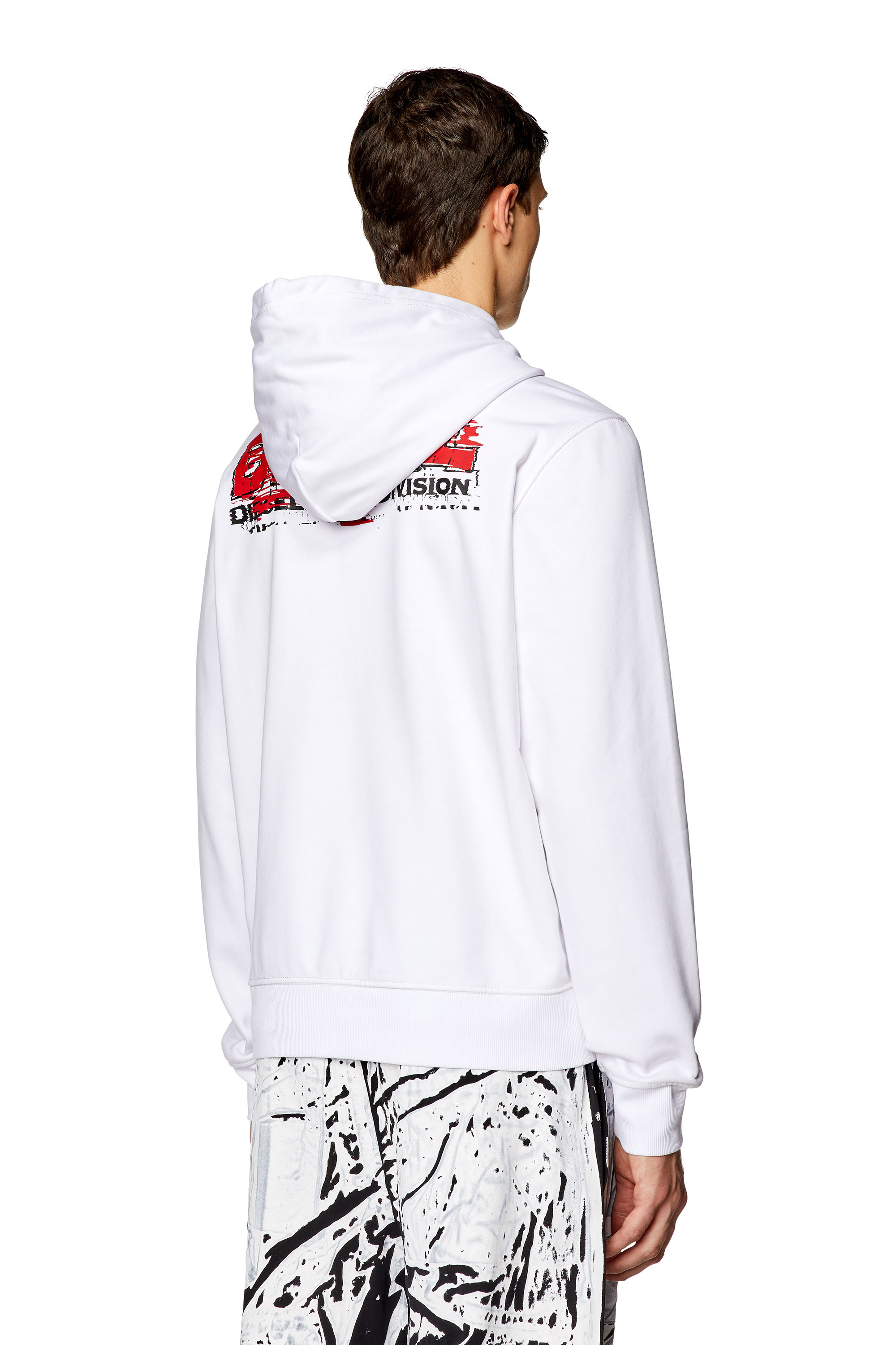 Diesel - S-GINN-HOOD-K37, Man's Hoodie with glitchy logo in White - 4