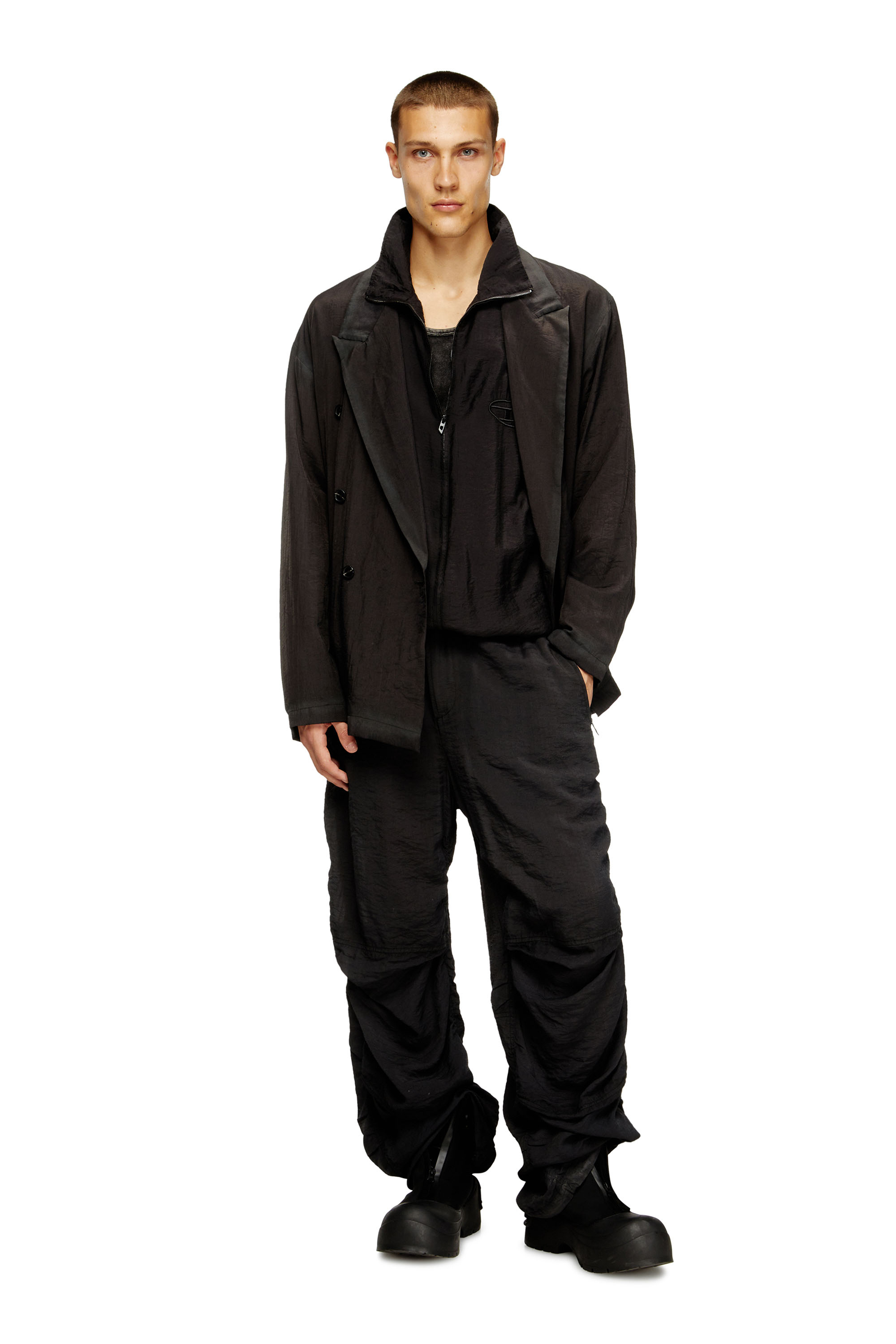 Men's Double-breasted blazer in wrinkled shell | Black | Diesel