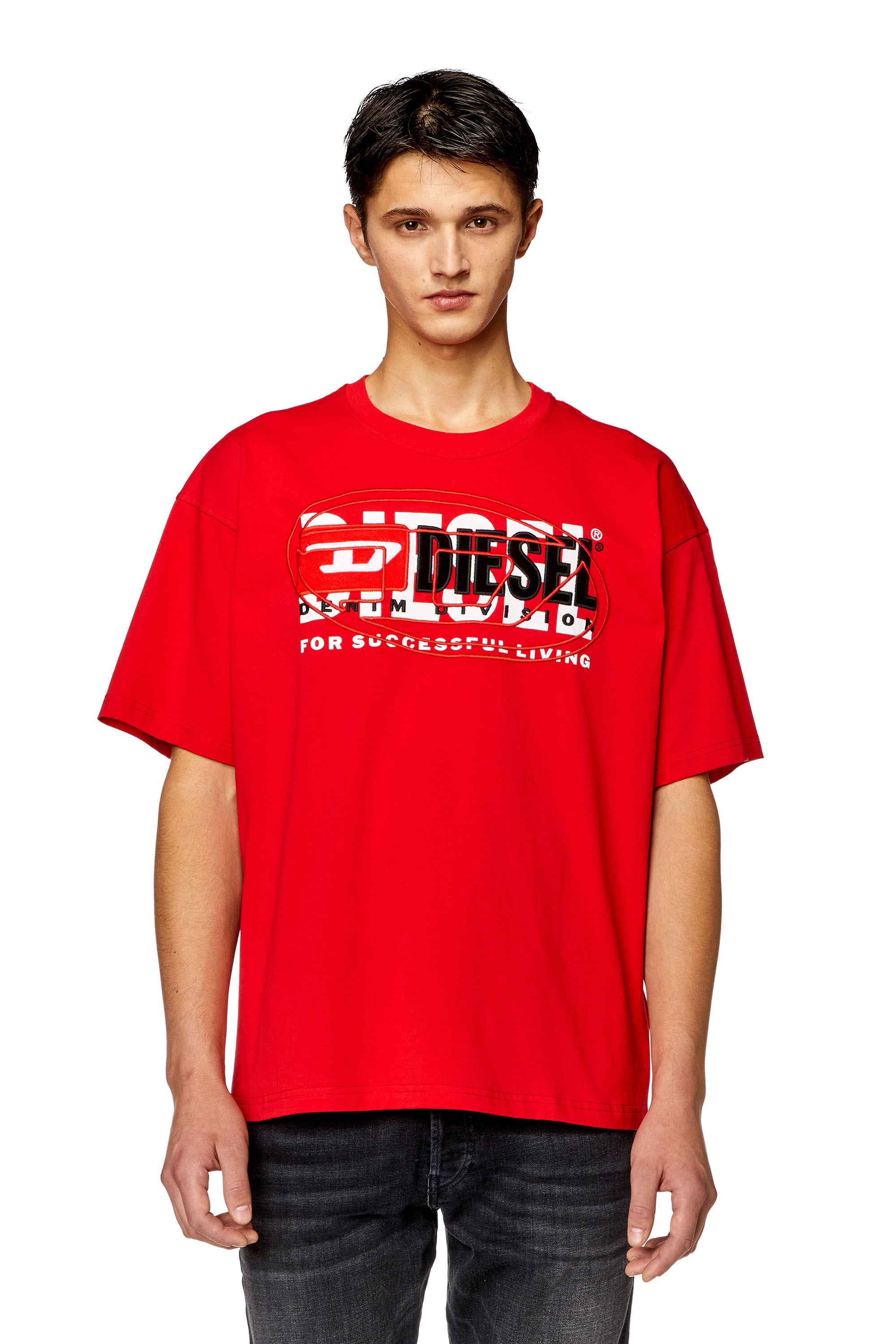 Diesel - T-BOXT, Man's T-shirt with layered logos in Red - 2