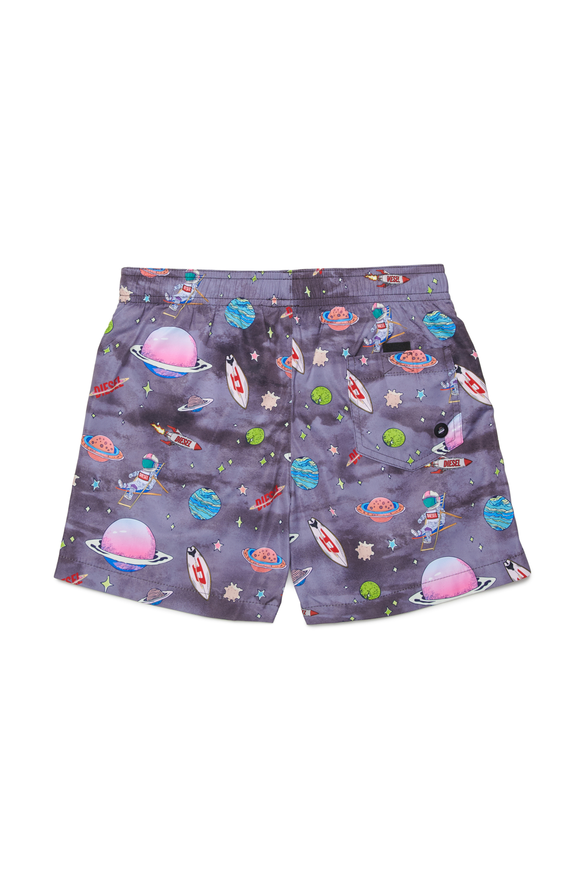 Diesel - MISPACE, Man's Swim shorts with all-over space print in Black/Violet - 2