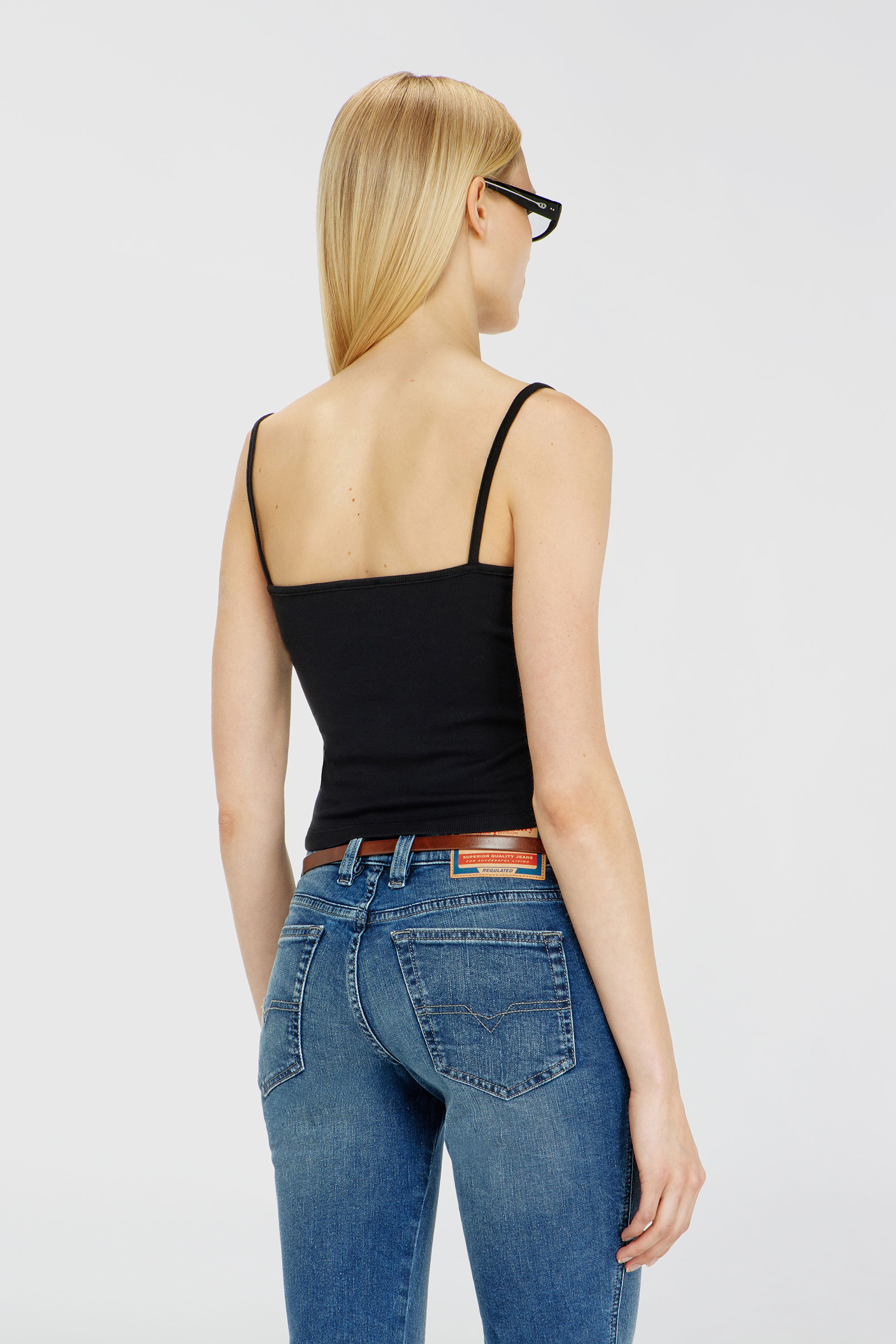 Women's Ribbed tank top with metallic Oval D | Black | Diesel