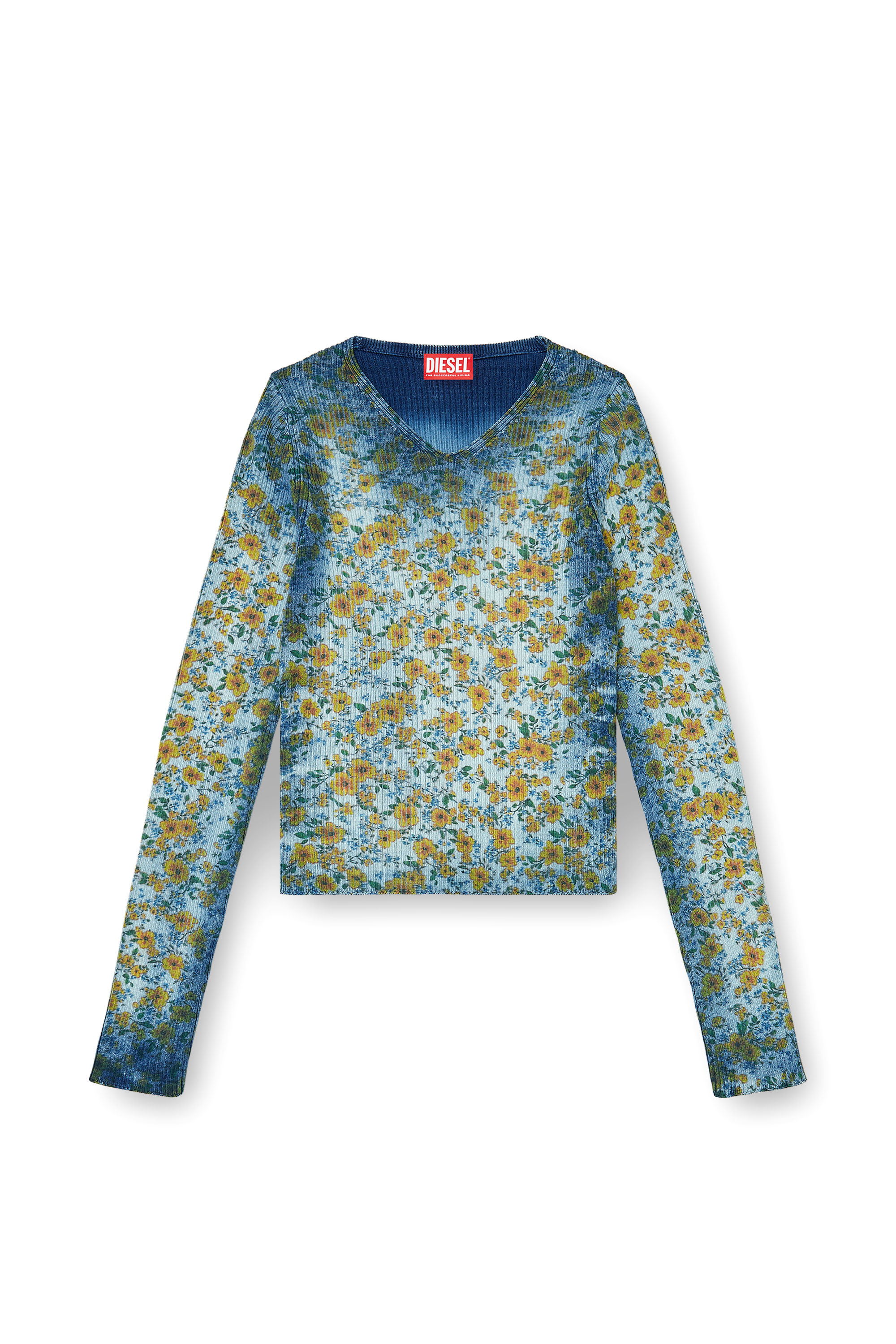 Diesel - M-EGE, Woman's Rib-knit top with floral X-ray effect in Blue - 3
