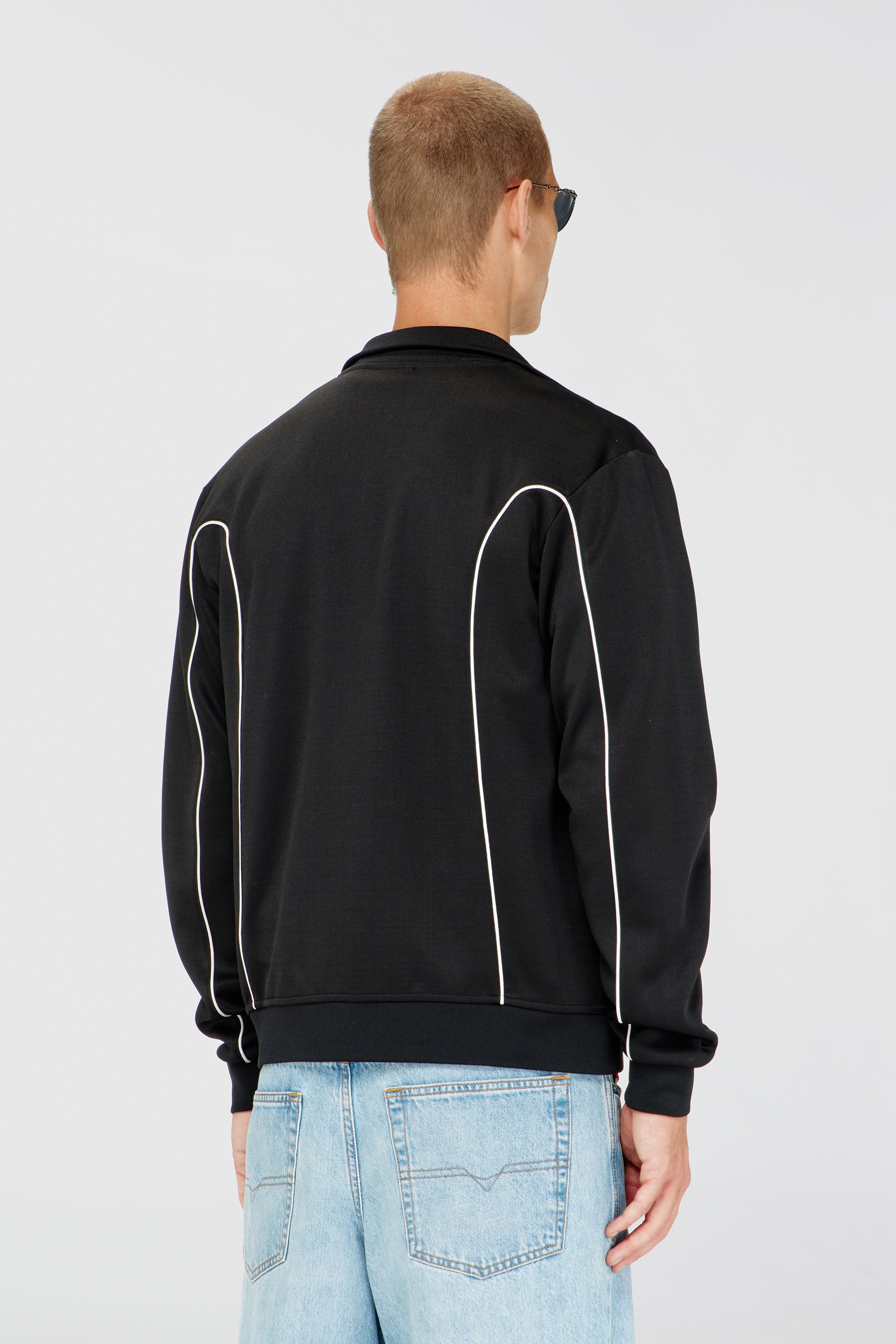 Diesel - S-LOCKING-DO, Man's Sweat fabric track jacket with contrast piping in Black - 4