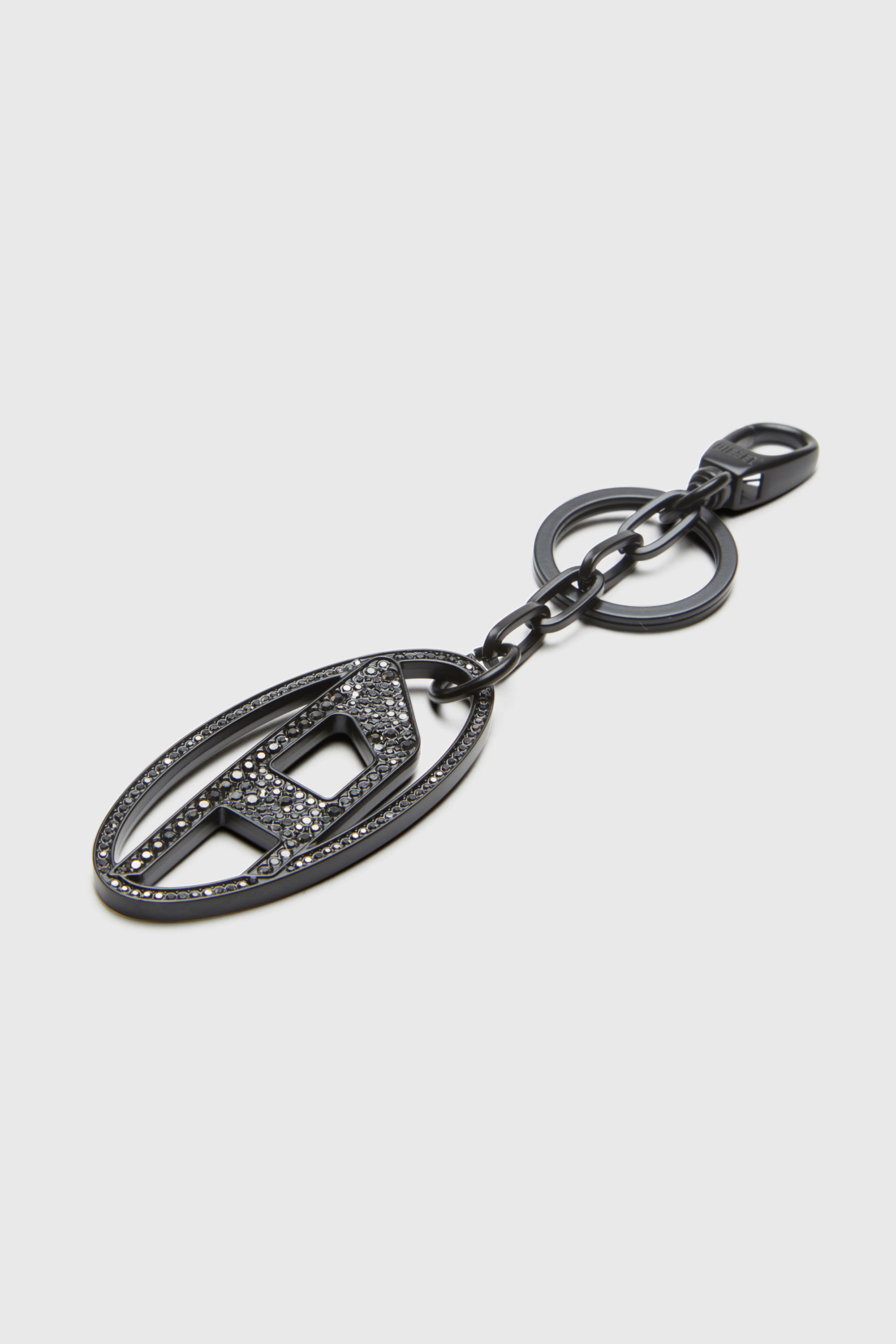 小物 DIESEL l Oval D keyring with crystal Women's Metal Oval D keyring with crystals | Black | Diesel