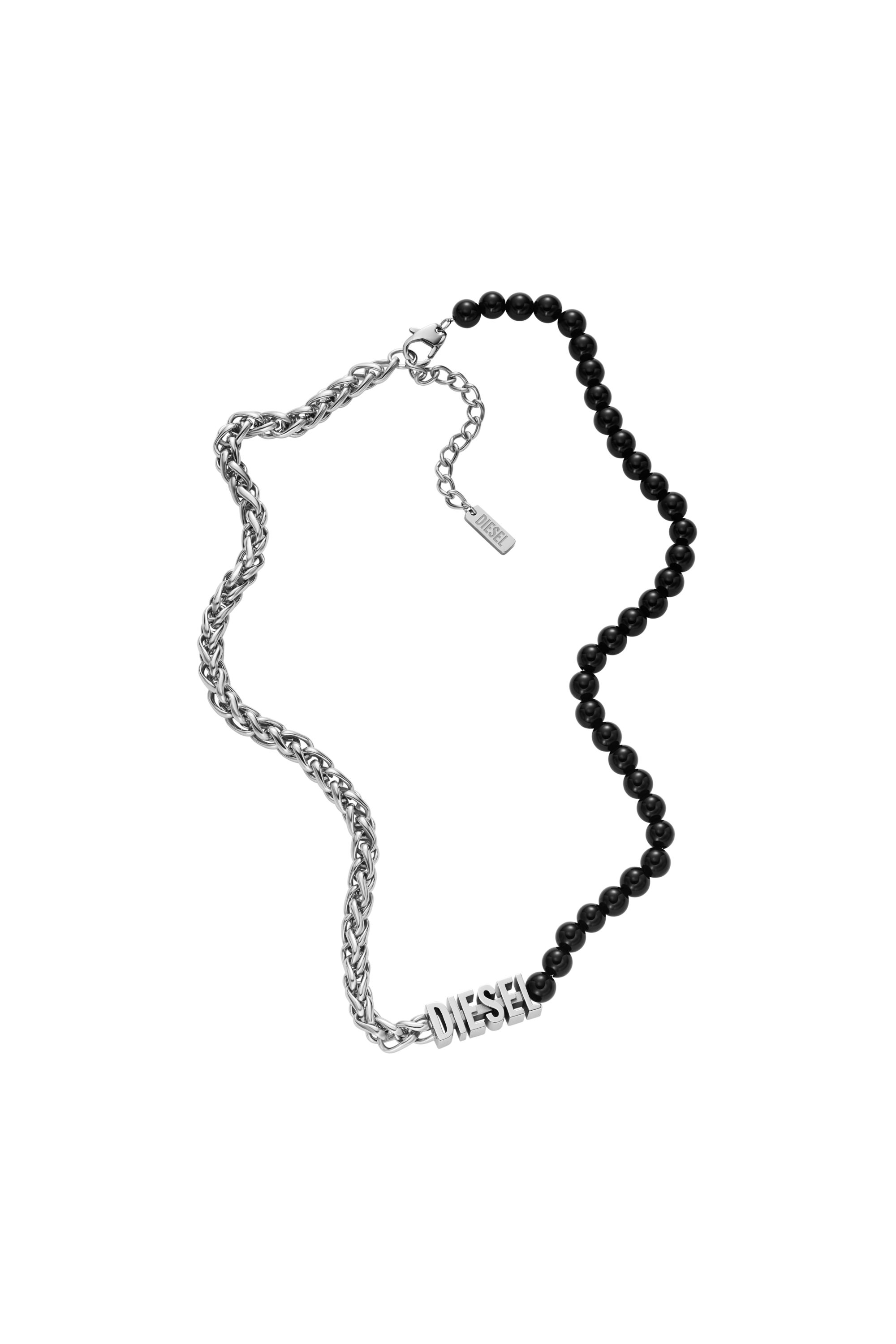 Women's Black Agate Beaded Chain Necklace | Silver | Diesel