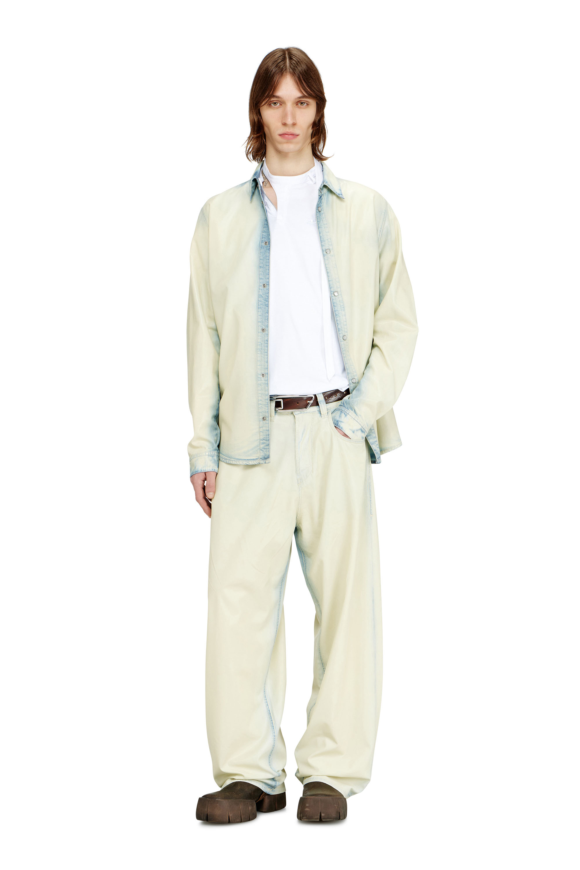 Diesel - T-KAUKO, Man's T-shirt with biker neck strap in White - 1