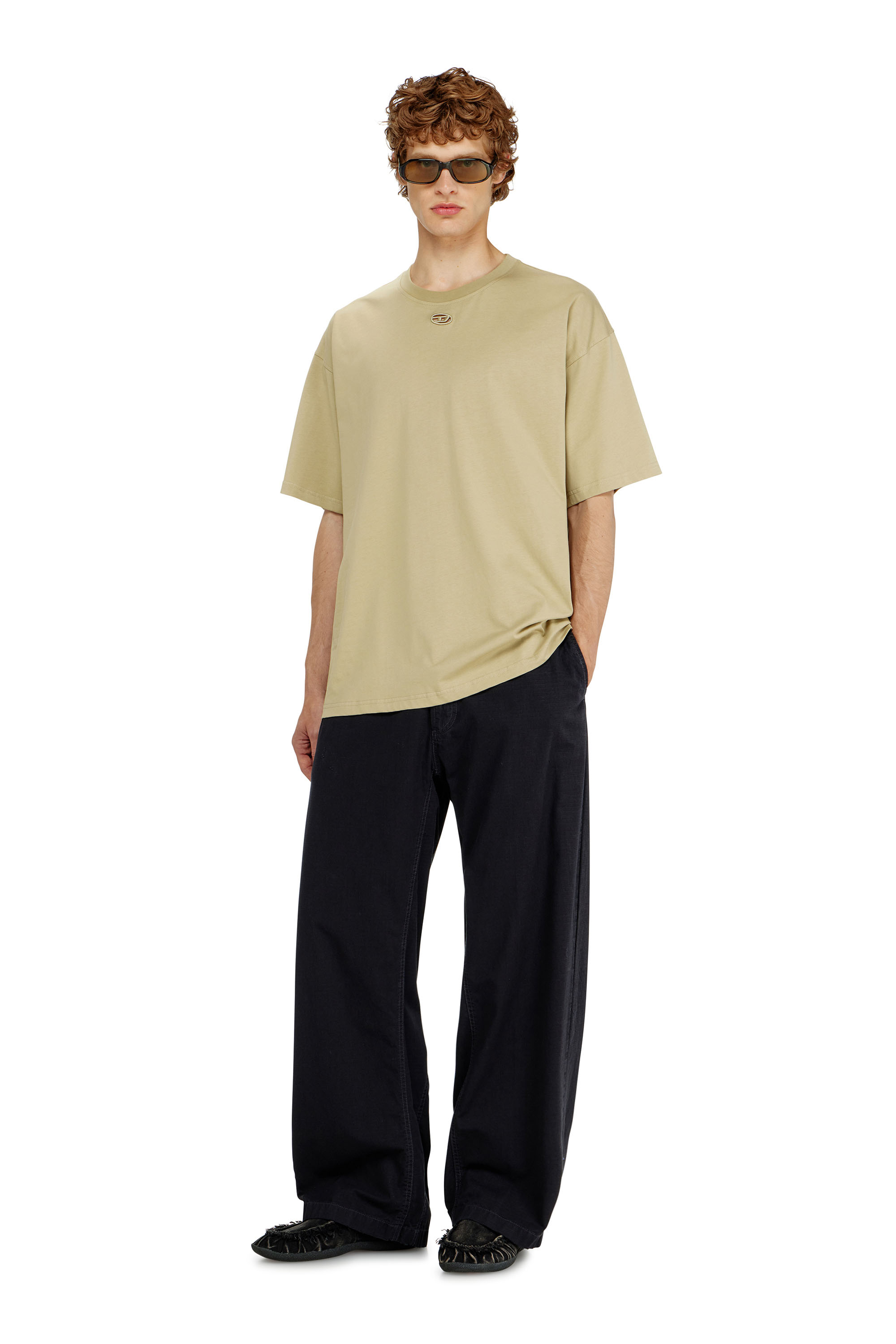 Diesel - T-BOXT-DCO, Man's Relaxed cotton T-shirt with Oval D embroidery in Beige - 3