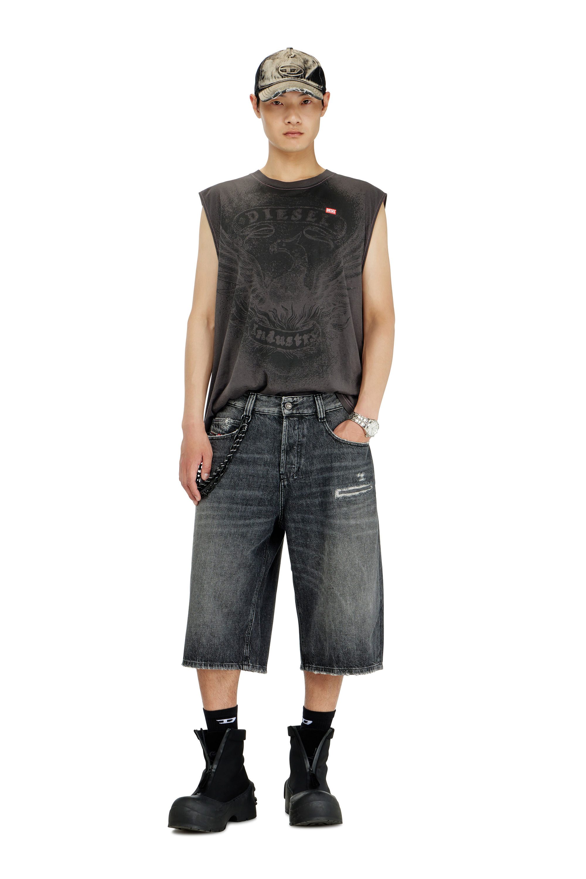 Diesel - D-ENIM-M-SHORT, Unisex's Denim relaxed shorts with abrasions in Grey - 3