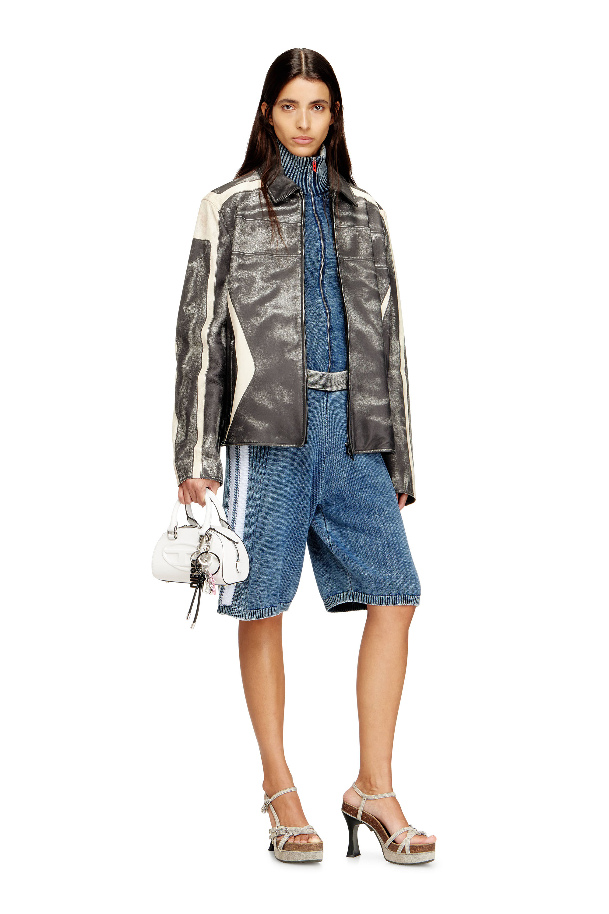 Diesel - M-ESTHER, Woman's Knitted shorts with sporty bands in Blue - 3