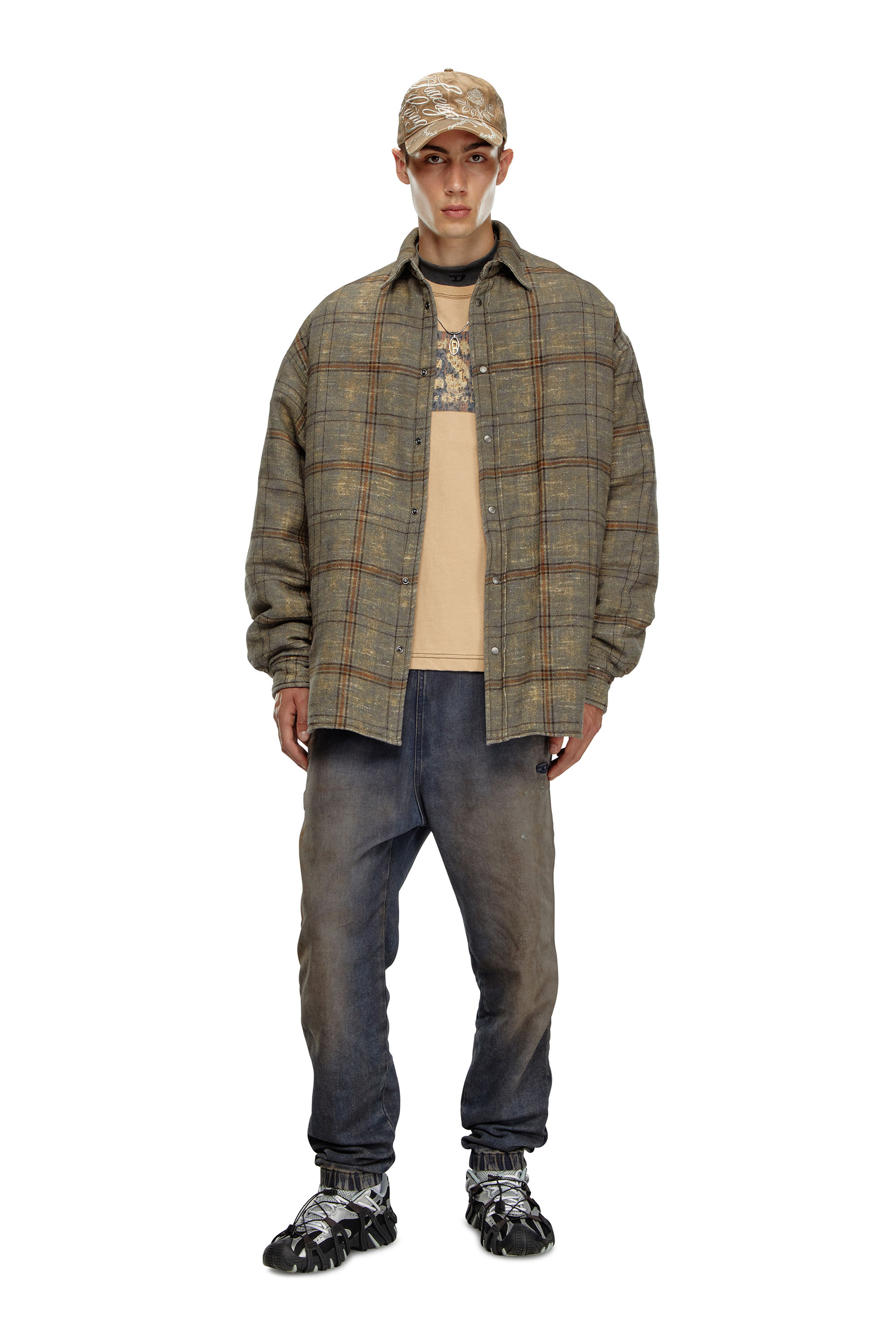 Diesel - T-ADJUST-Q1, Man's T-shirt with graphic patches in Light Brown - 1