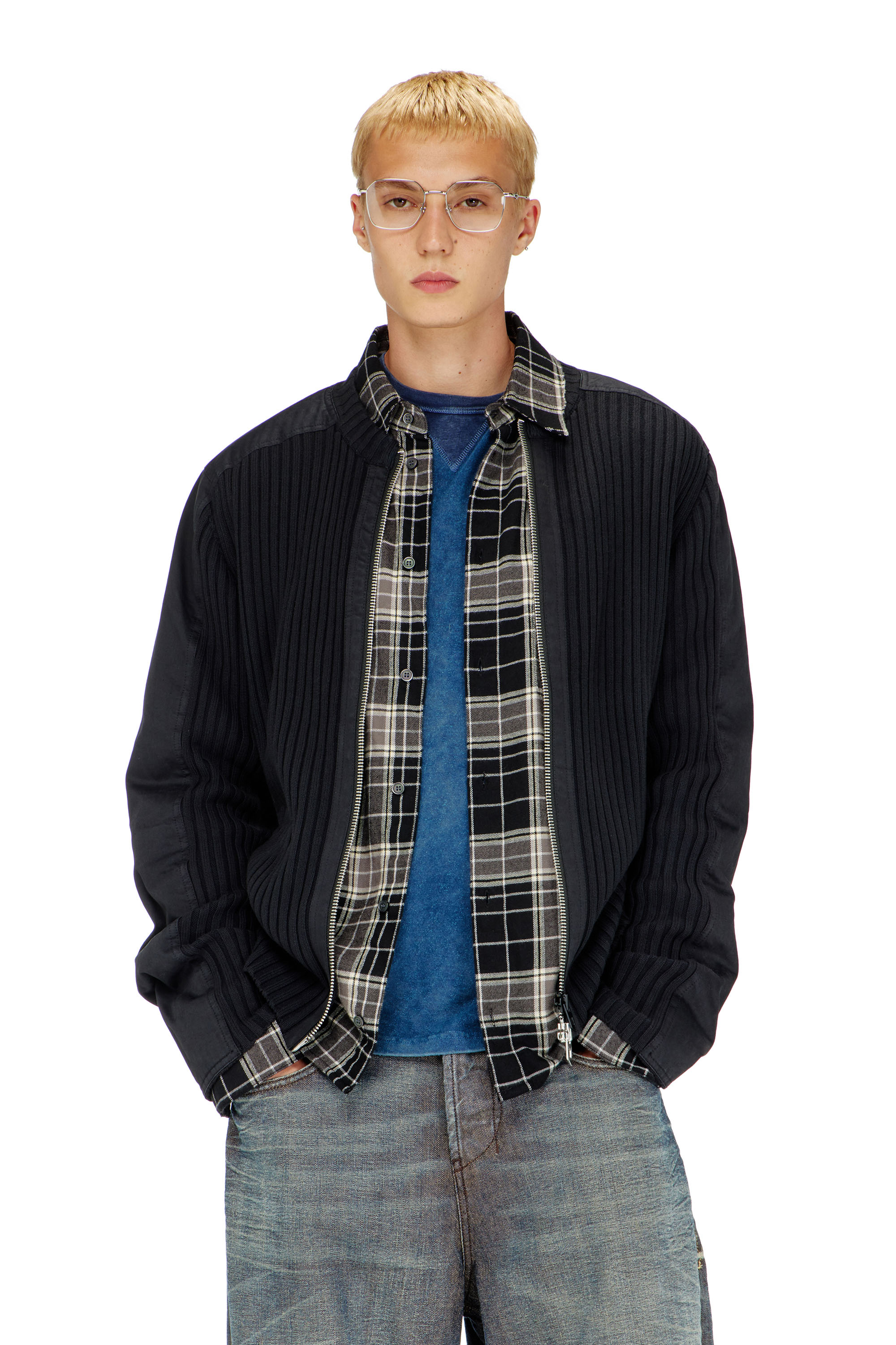 Diesel - K-MATTY, Man's Zipped cardigan with utilitarian panels in Black - 1