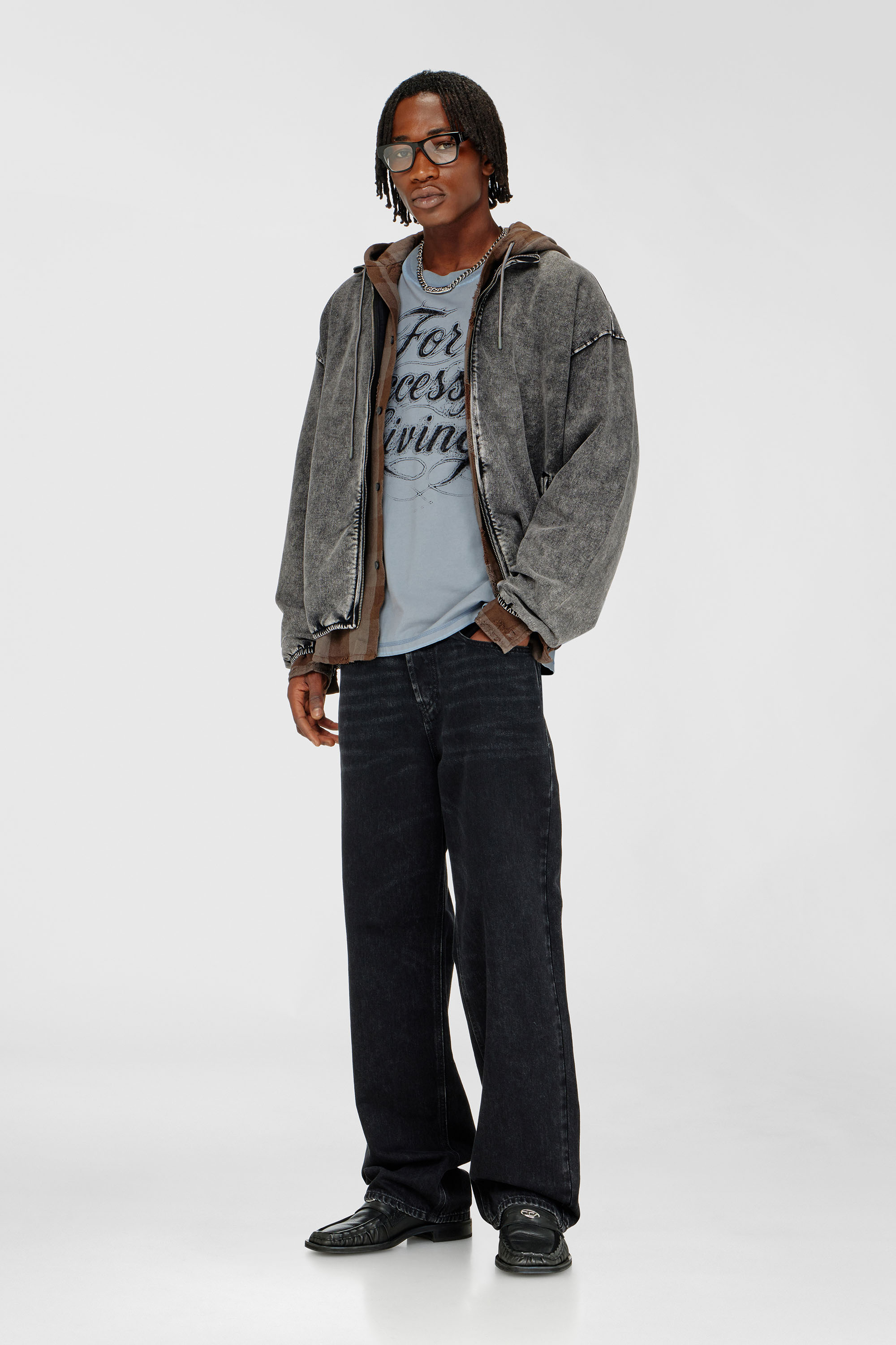 Diesel - S-CORSY, Man's Sweat jacket with denim effect in Grey - 1