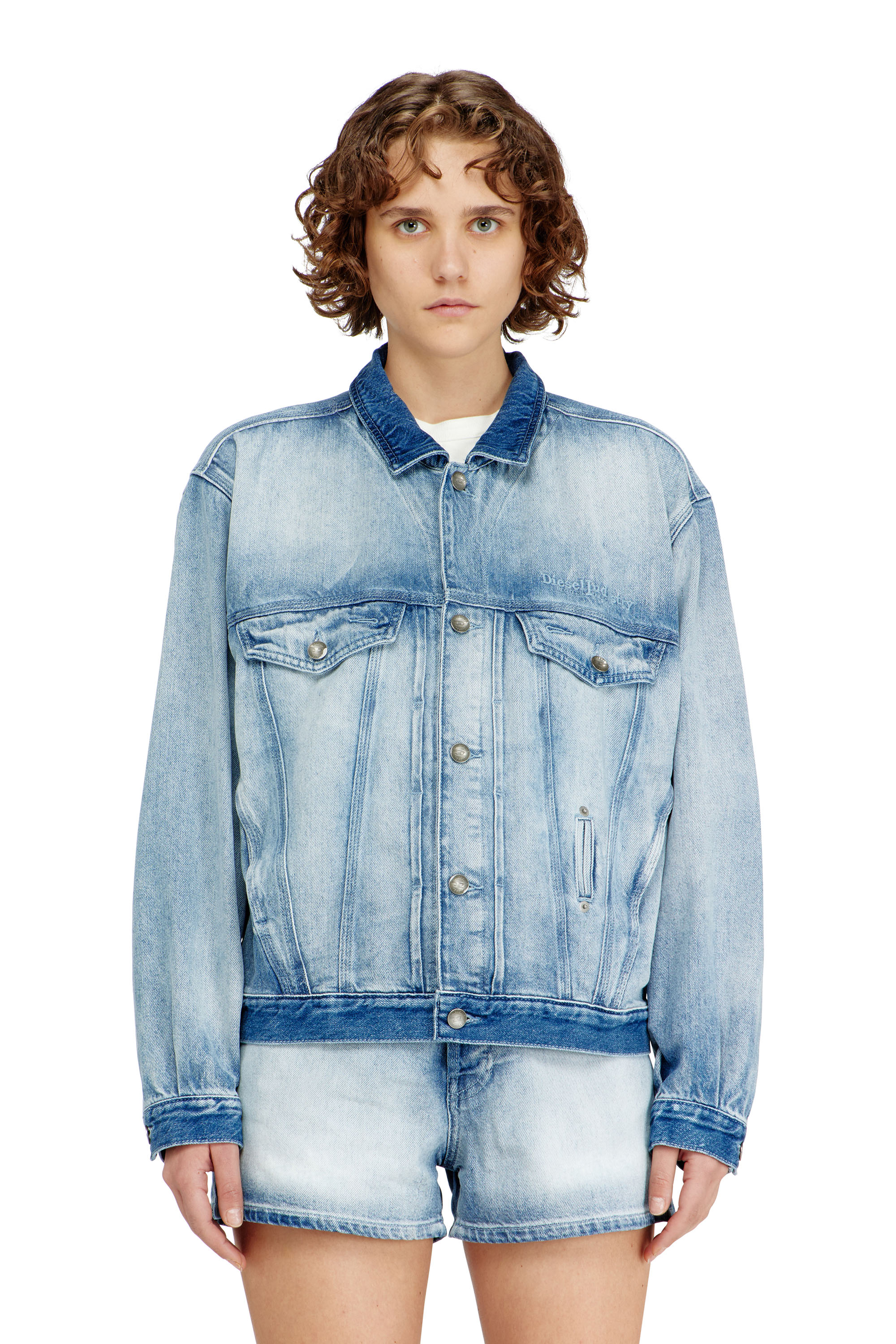 Diesel - D-DENVER-FSI1, Unisex's Trucker jacket in medium-light skeleton denim in Light Blue - 4