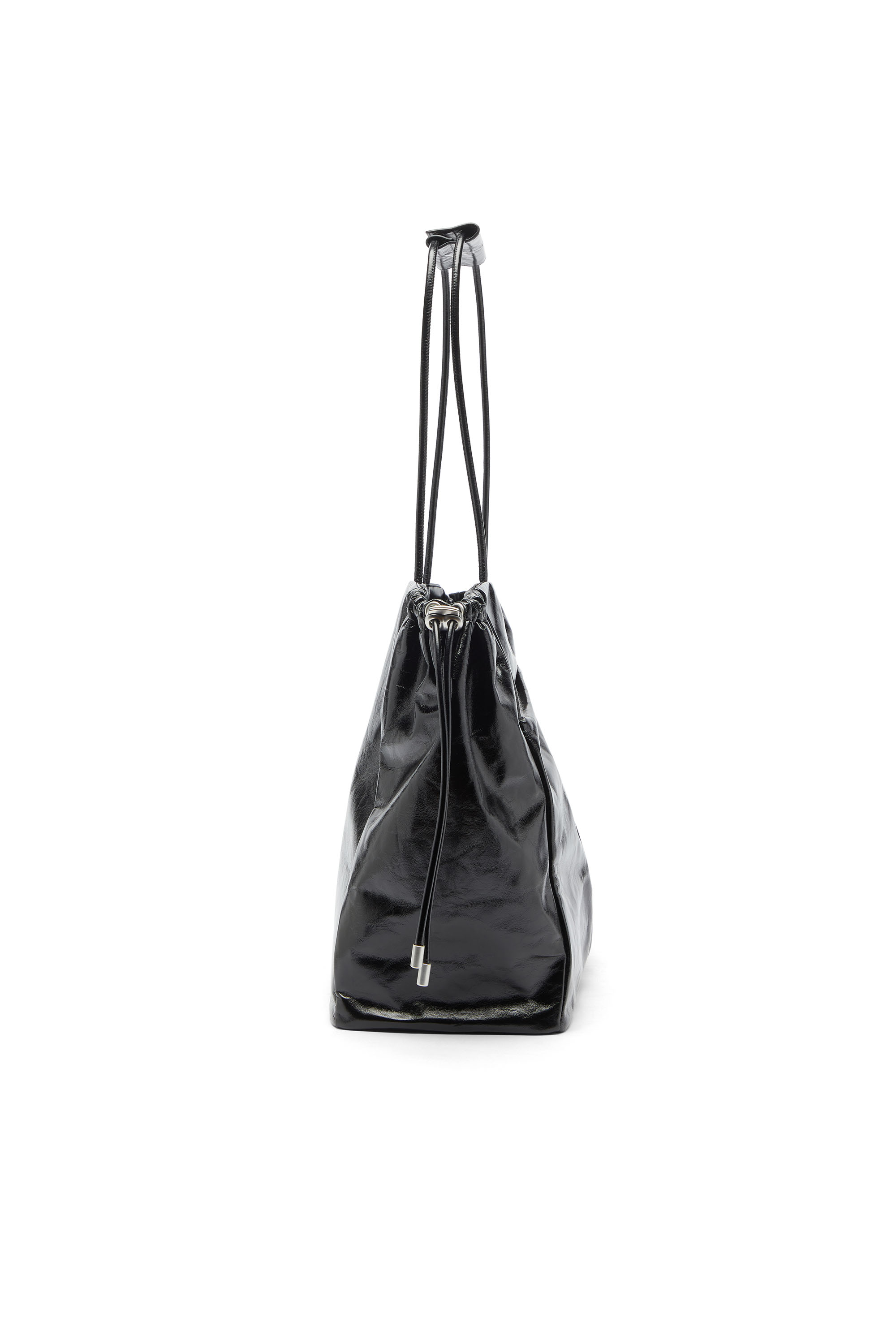 Diesel - SCRUNCH-D TOTE E/W, Woman's Scrunch-D - Tote bag in shiny wrinkled leather in Black - 4