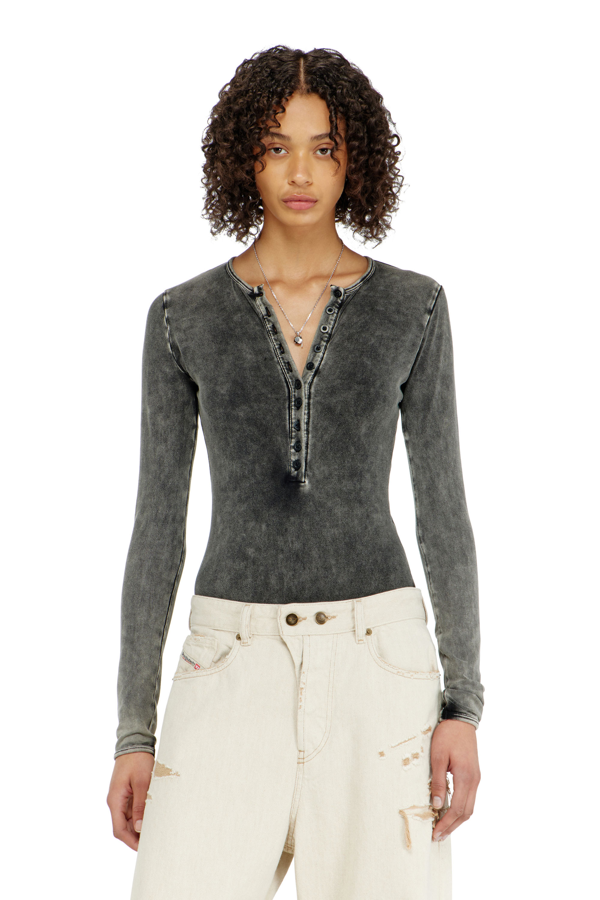 Diesel - FRESYA-DNM, Woman's Cotton bodysuit with buttoned front in null - 4