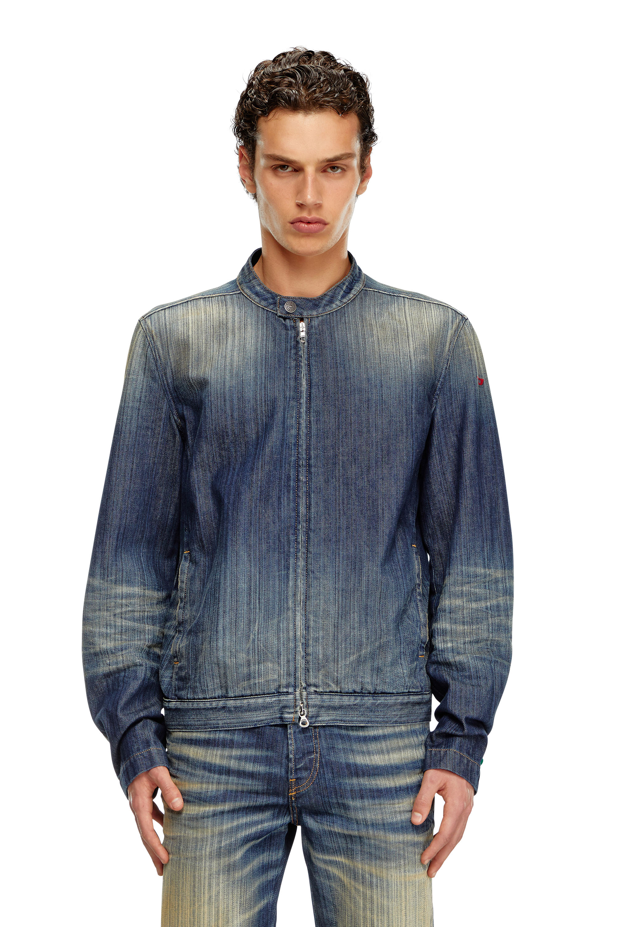 Diesel - D-GLORY, Man Moto jacket in streaky denim in Blue - Image 6