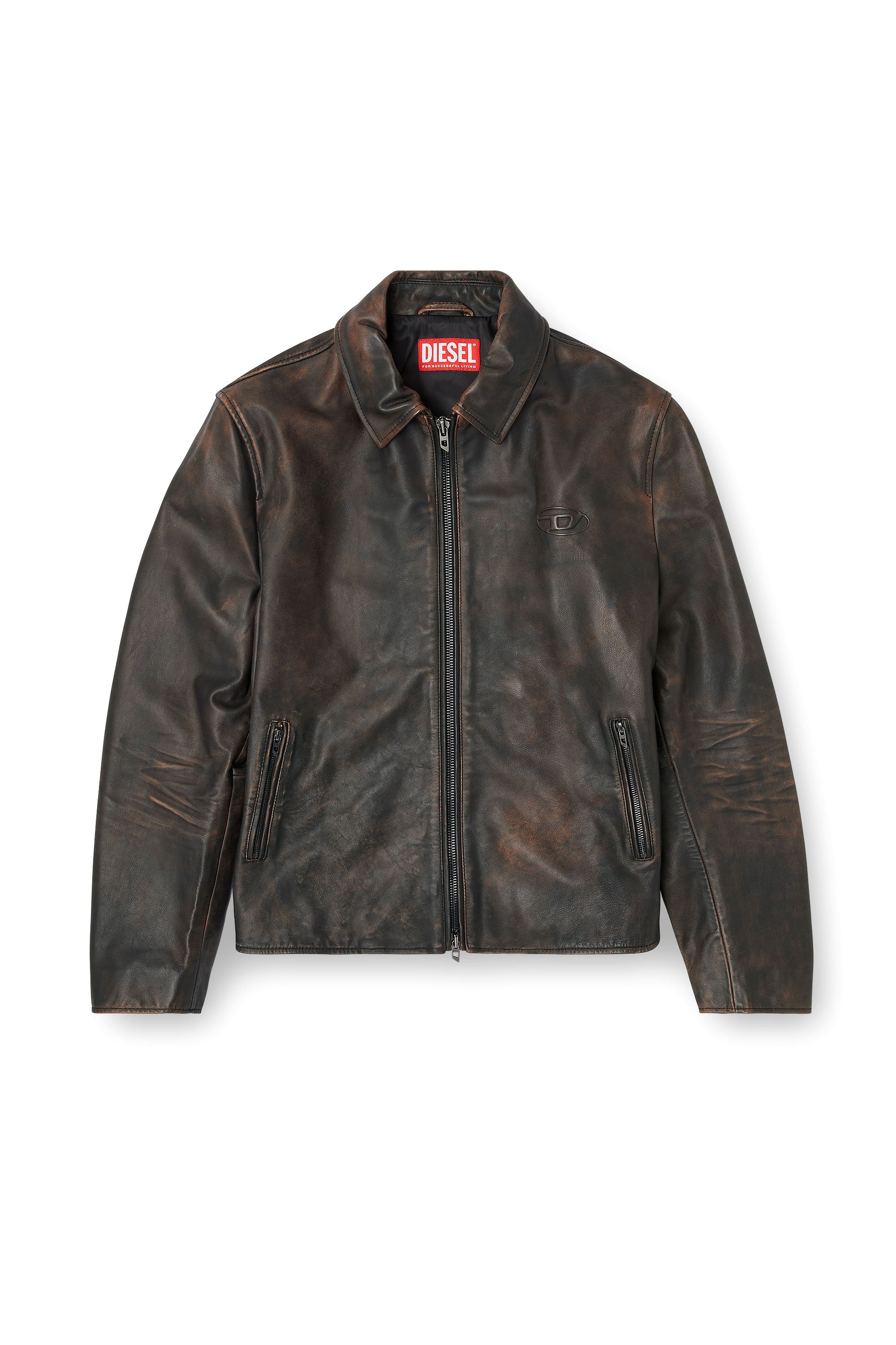 Diesel - L-AMAR-WRD, Man's Coach jacket in treated leather in Brown - 3