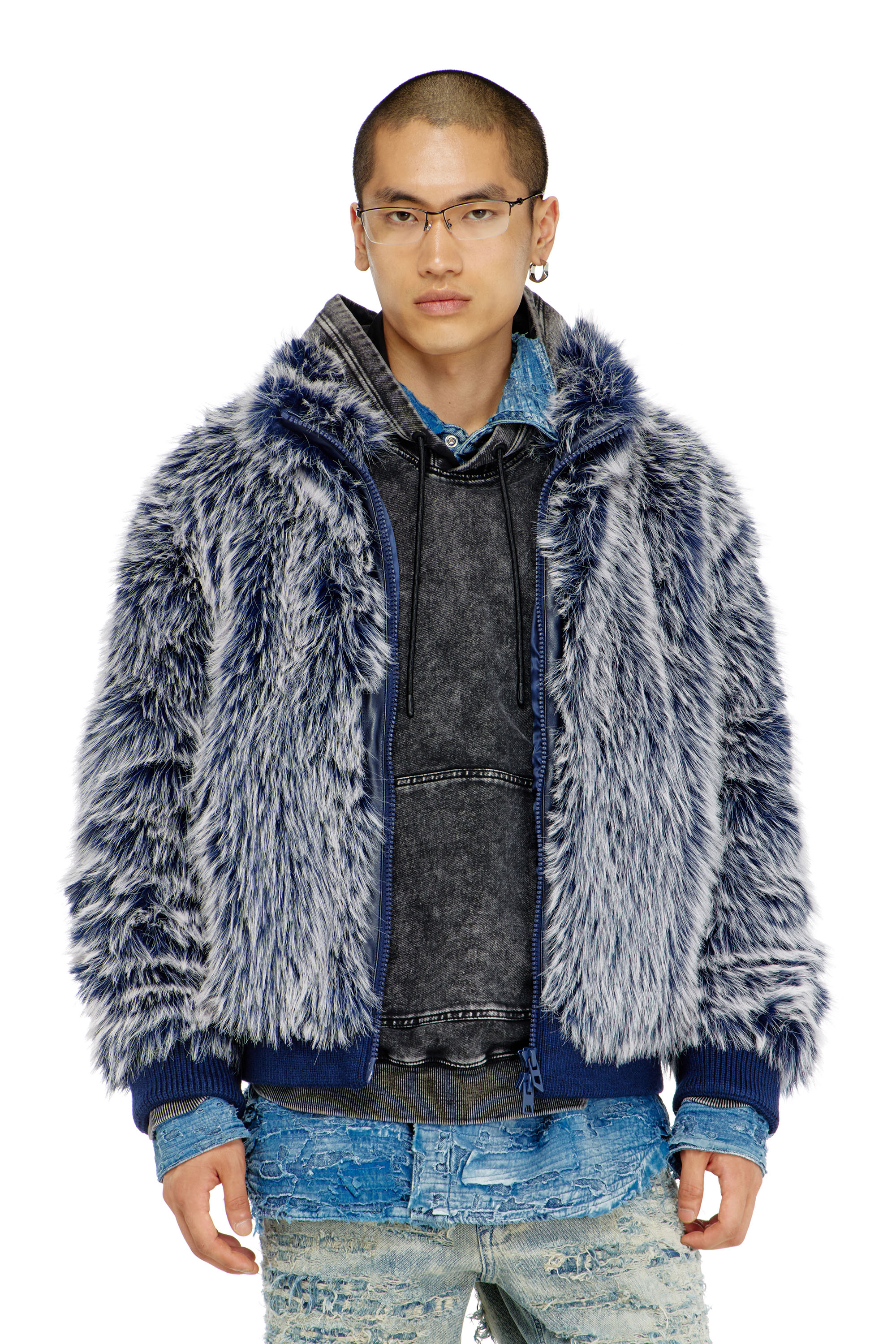 Diesel - W-VICTOR, Man's Shaggy winter jacket in Medium blue - 2