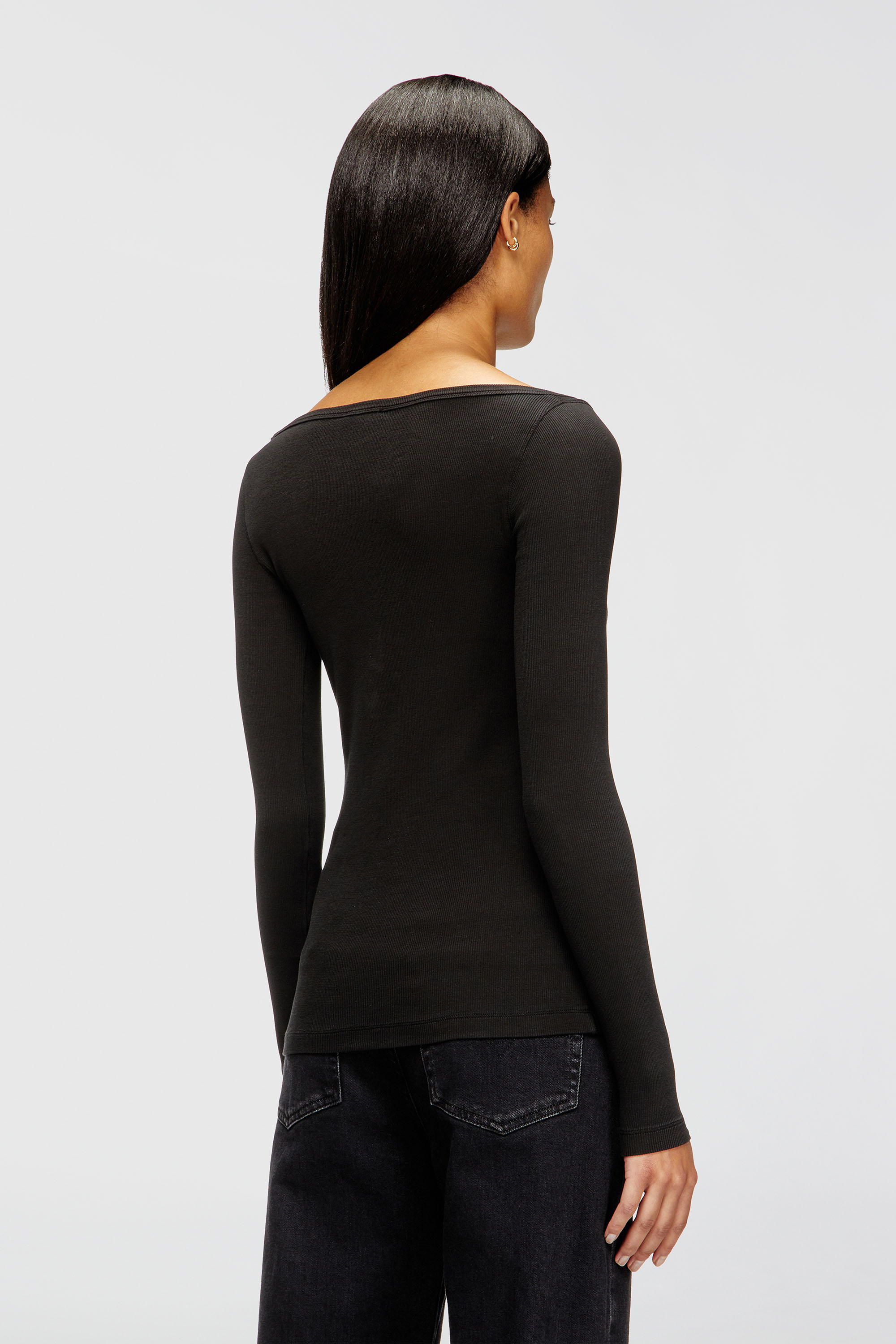 Diesel - T-BAL-OD, Woman's Long sleeve ribbed top with metallic Oval D in Black - 4