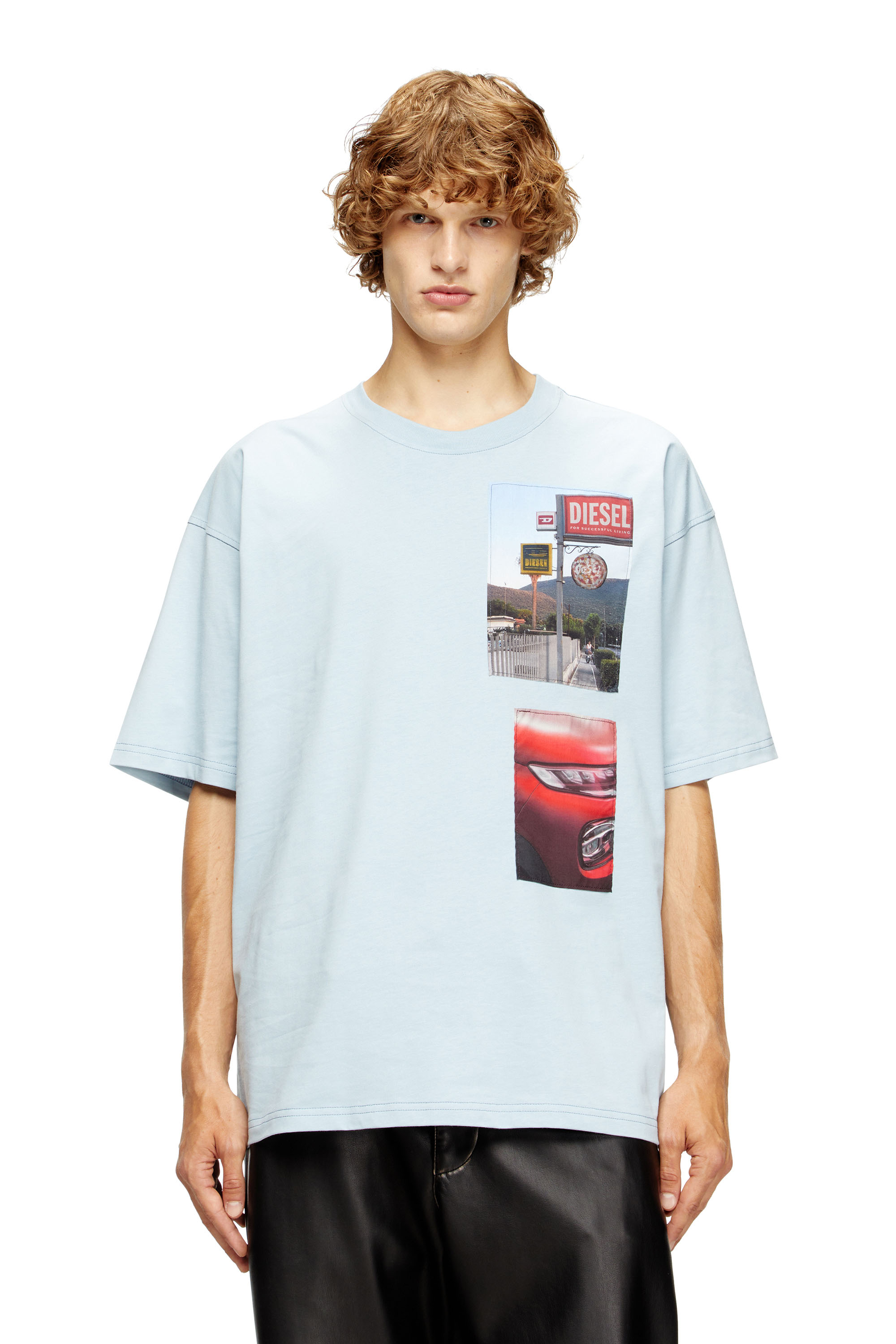 Diesel - T-BOXT-T3, Man's T-shirt with logo photo patches in Light Blue - 1