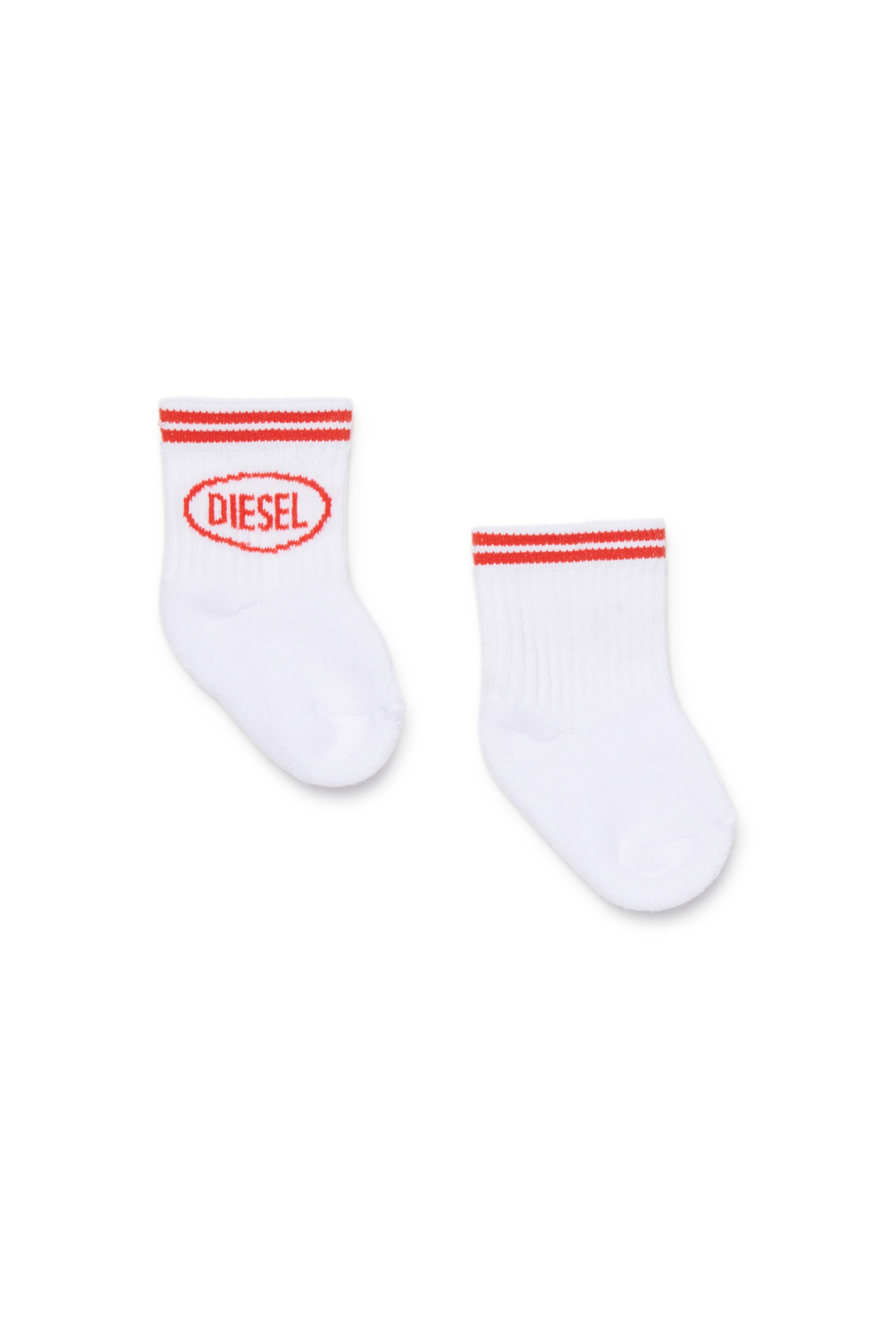 Diesel - ZOLPYB, Unisex's Cotton socks with striped cuffs in White/Red - 1
