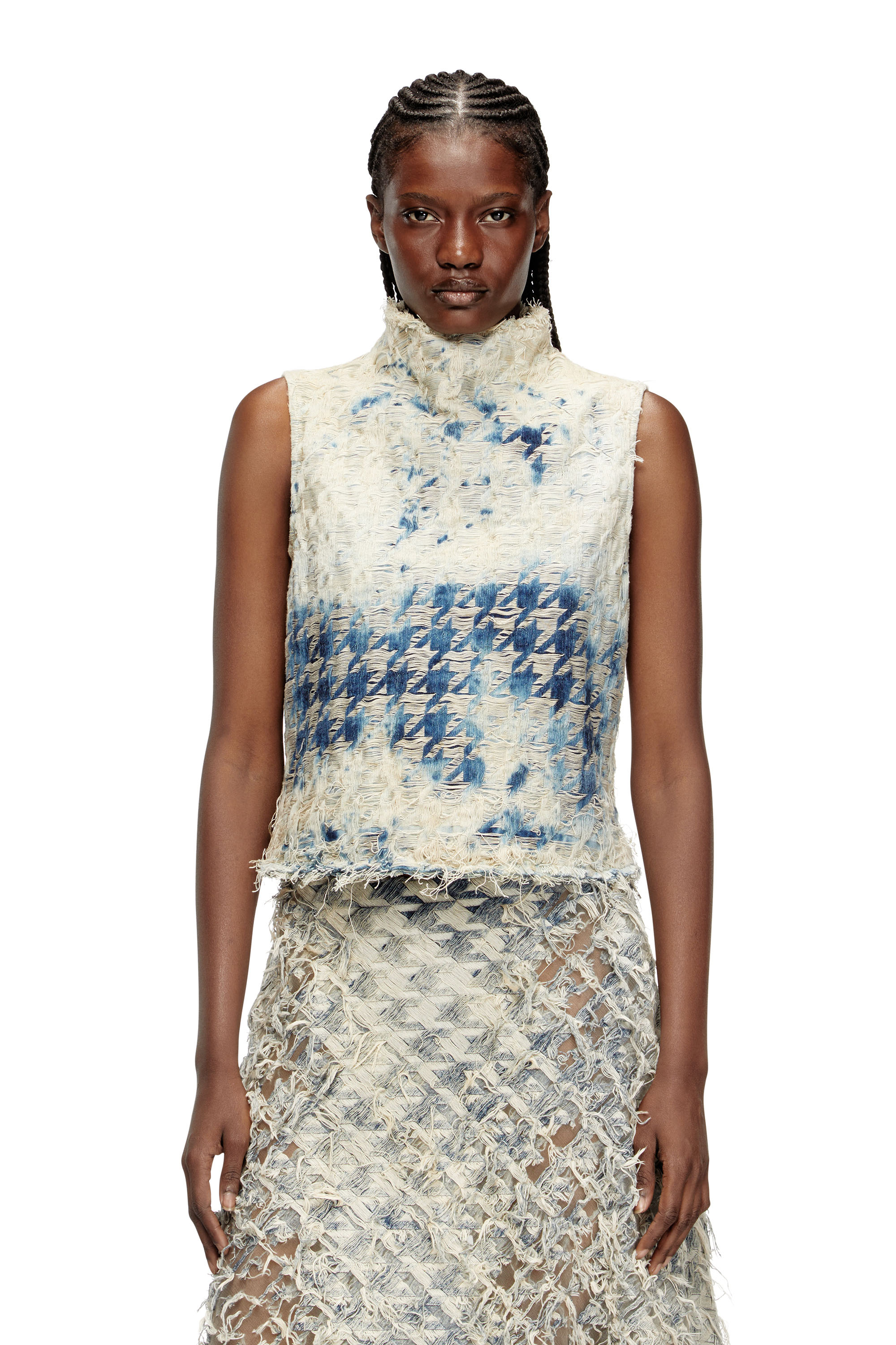 Diesel - DE-TAPI-FSH2, Woman's Sleeveless top in houndstooth-weave denim in Medium blue - 1
