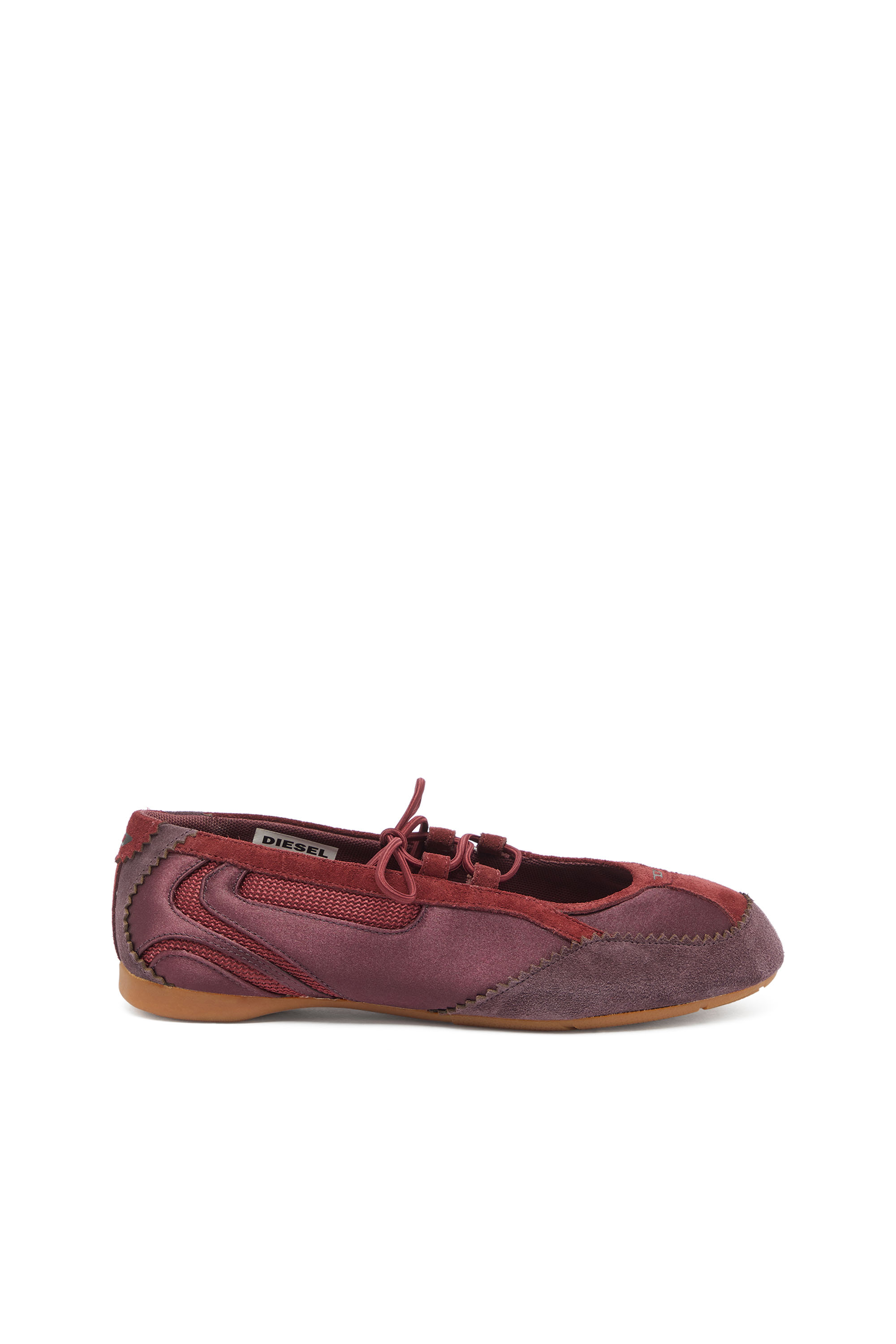 Diesel - D-MILE BALLERINA LACE UP II W, Woman's D-Mile - Lace-up ballerina flats in leather and mesh in Burgundy - 1
